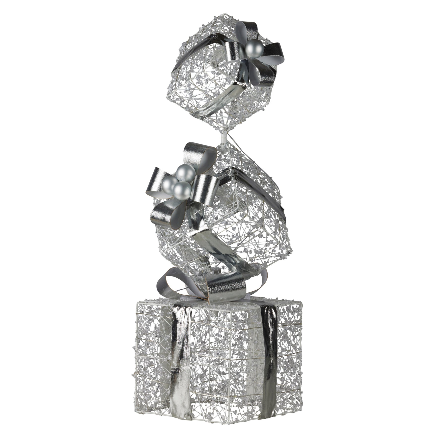 Christabelle 83cm Triple Christmas Silver Giftbox Stack Display with Lights - SuperSaverAU - view 1