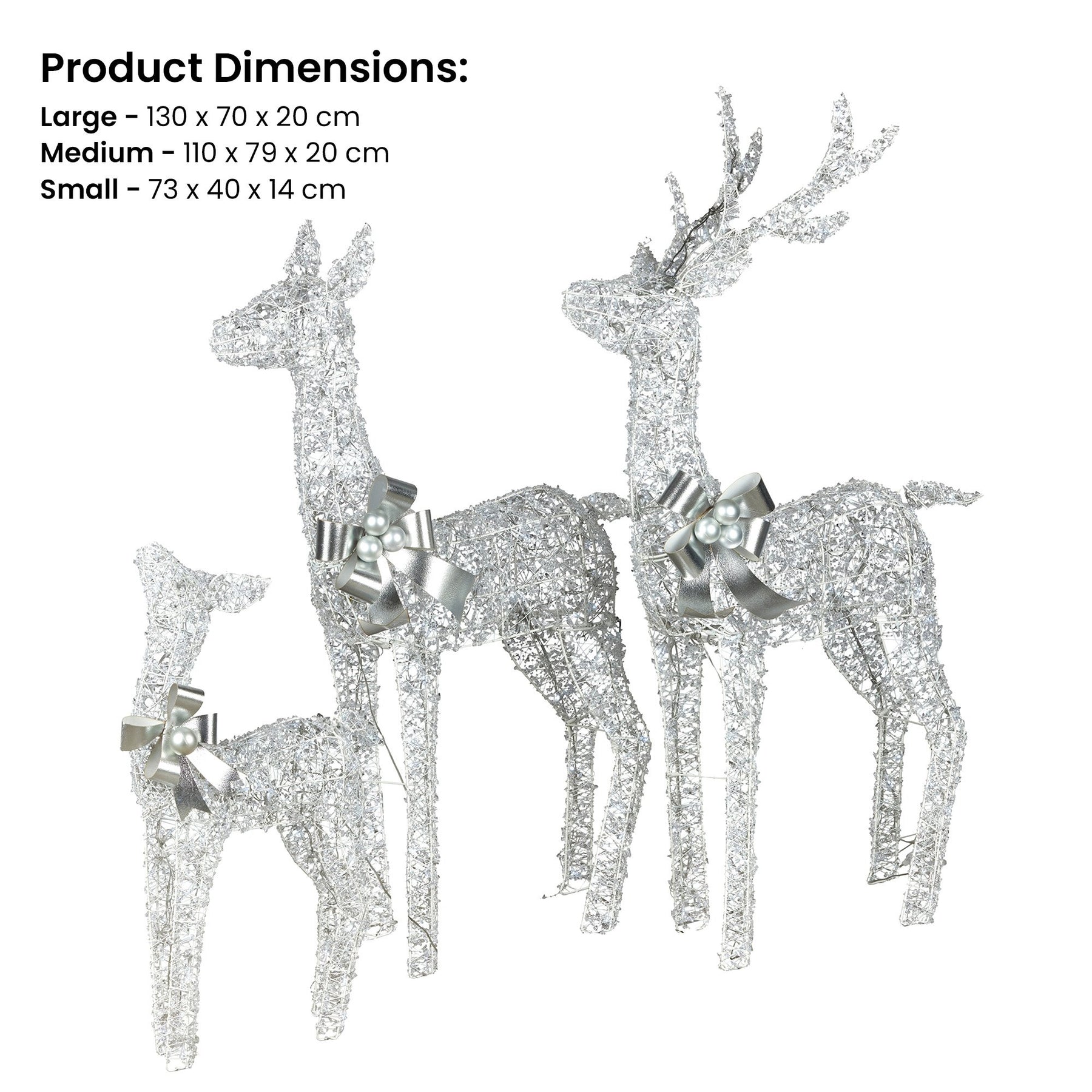 Christabelle Christmas Reindeer Display Set 3 Indoor & Outdoor Decorations Acrylic Beads Cool White LED Lights Silver - SuperSaverAU - view 2