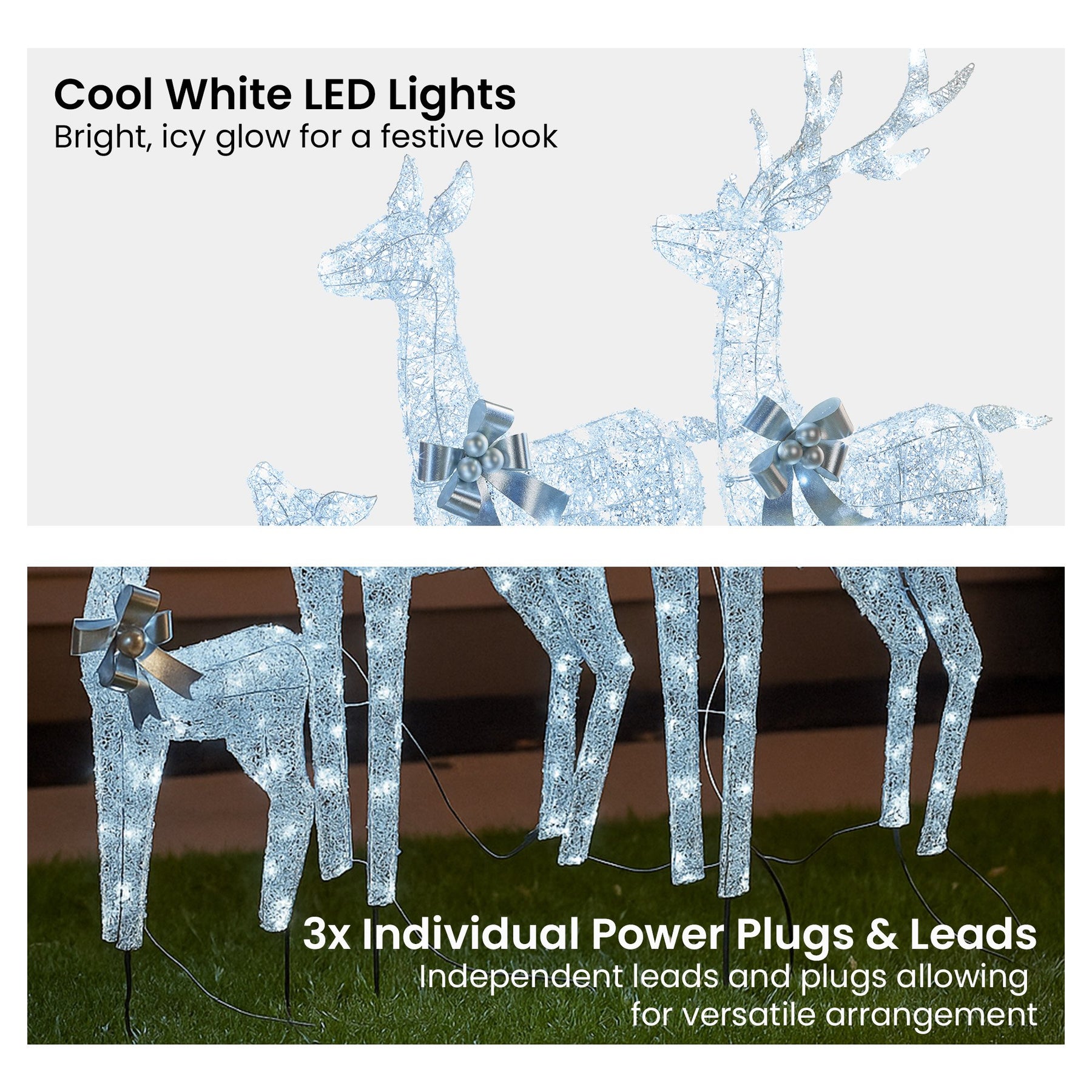 Christabelle Christmas Reindeer Display Set 3 Indoor & Outdoor Decorations Acrylic Beads Cool White LED Lights Silver - SuperSaverAU - view 4