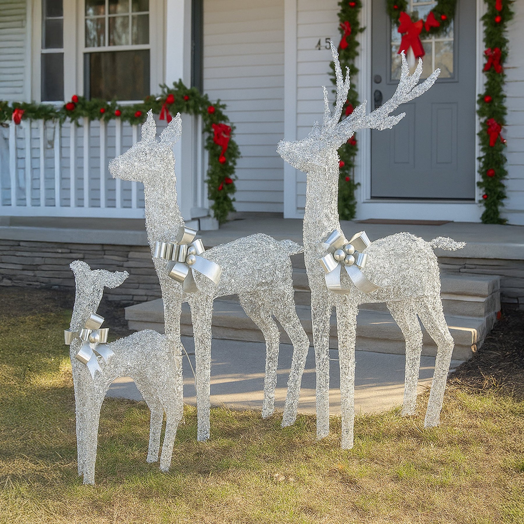 Christabelle Christmas Reindeer Display Set 3 Indoor & Outdoor Decorations Acrylic Beads Cool White LED Lights Silver - SuperSaverAU - view 8