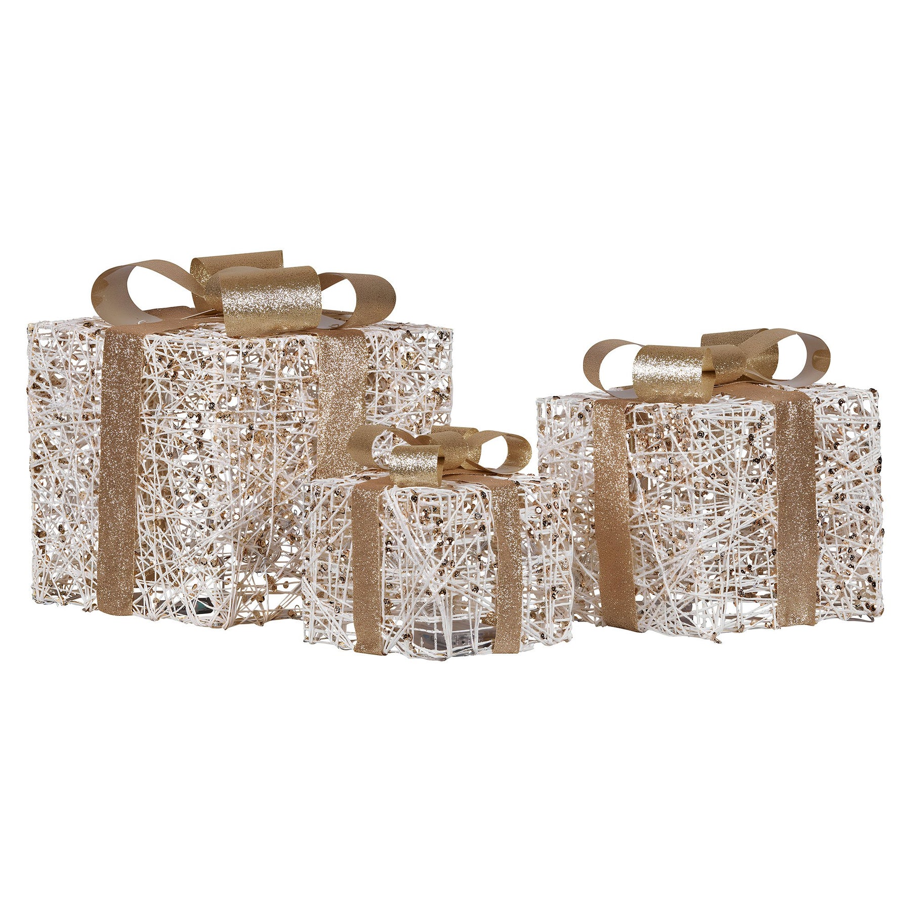 Christabelle Set of 3 Battery Operated Golden Christmas Gift Boxes w/Warm White LED Lights Indoor Decorative Holiday - SuperSaverAU - view 2