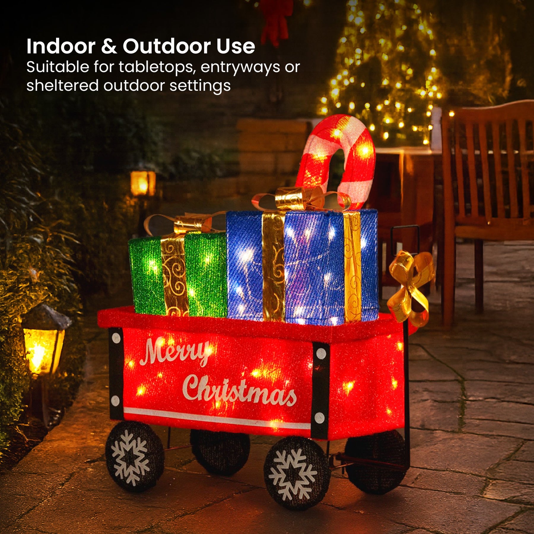 Christabelle Christmas Cart Display w/Candy Cane & Presents Warm White LED Lights Wire Frame Structure Indoor & Outdoor - SuperSaverAU - view 6