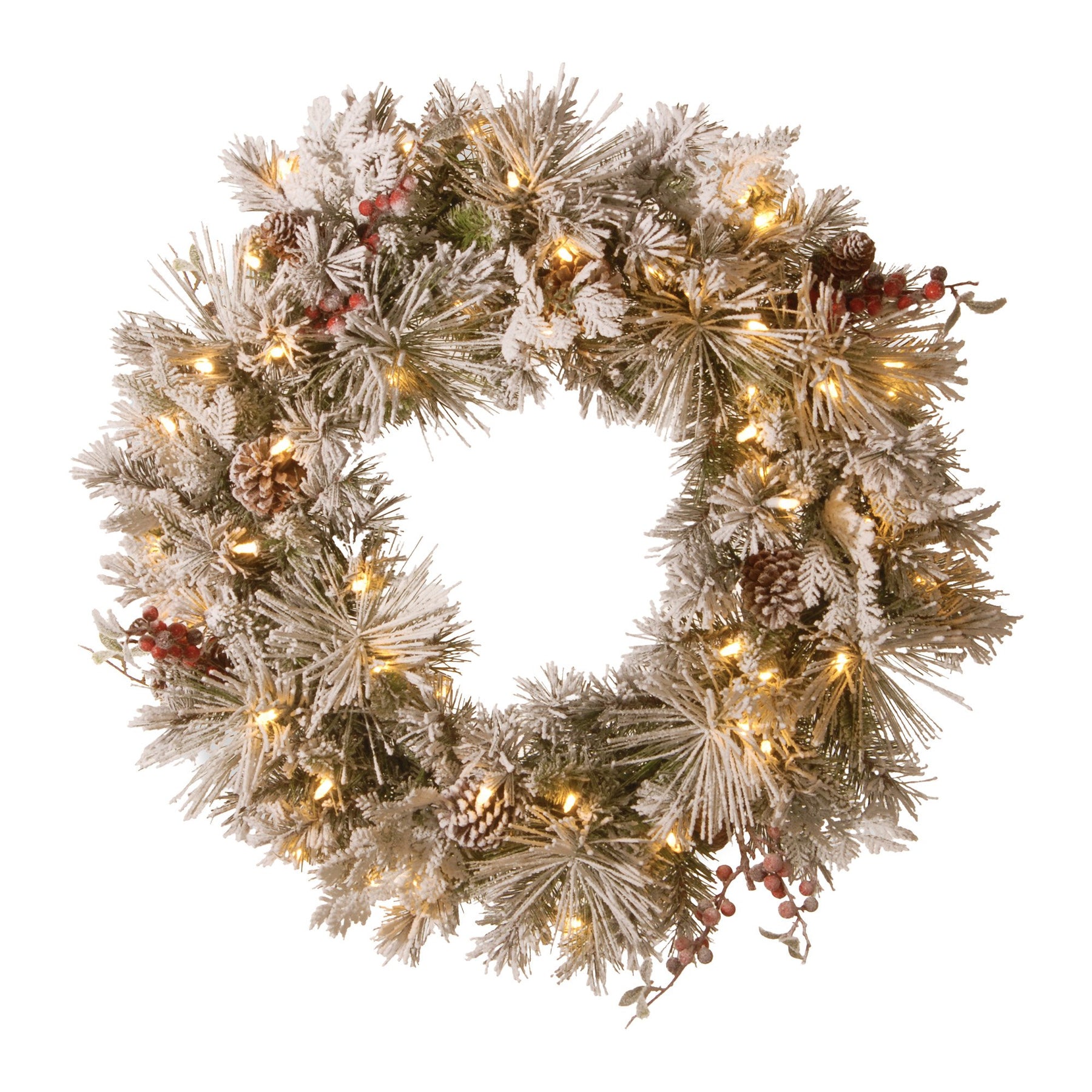 Christabelle 61cm Snowy Christmas Wreath with LED Lights, Battery-Operated - SuperSaverAU - view 1