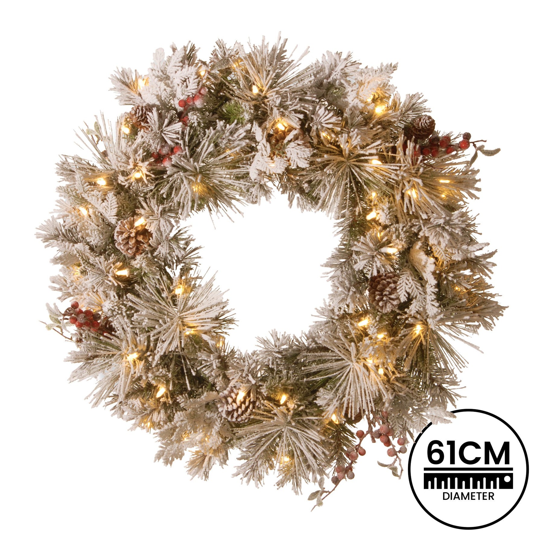 Christabelle 61cm Snowy Christmas Wreath with LED Lights, Battery-Operated - SuperSaverAU - view 4