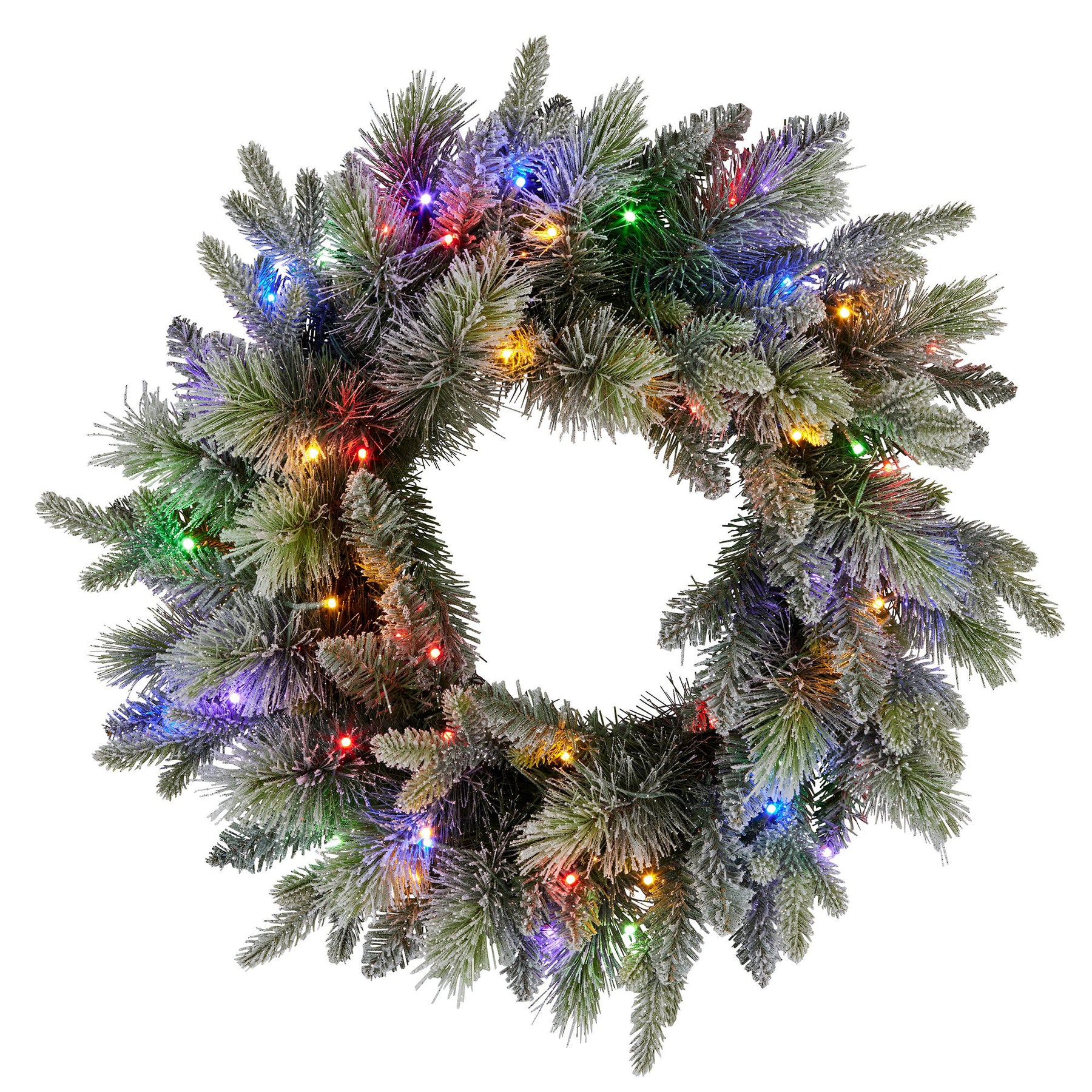 Christabelle 61cm Christmas Wreath Snowy Stamford Spruce with Coloured LED Lights Front Door Decoration Ornament - SuperSaverAU - view 2