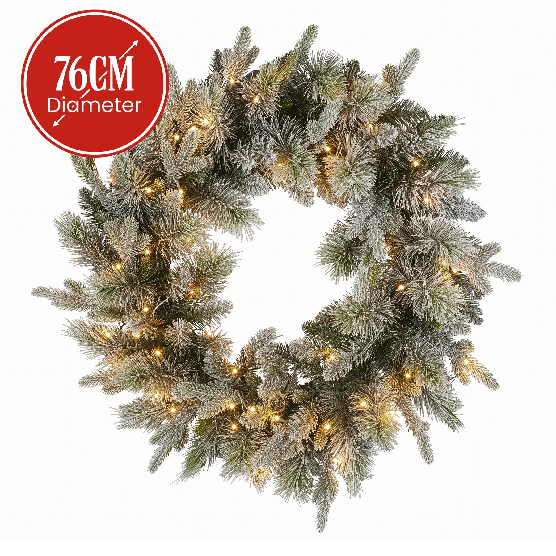 Christabelle 76cm Christmas Wreath Snowy Stamford Spruce with LED Lights Front Door Decoration Ornament - SuperSaverAU - view 2