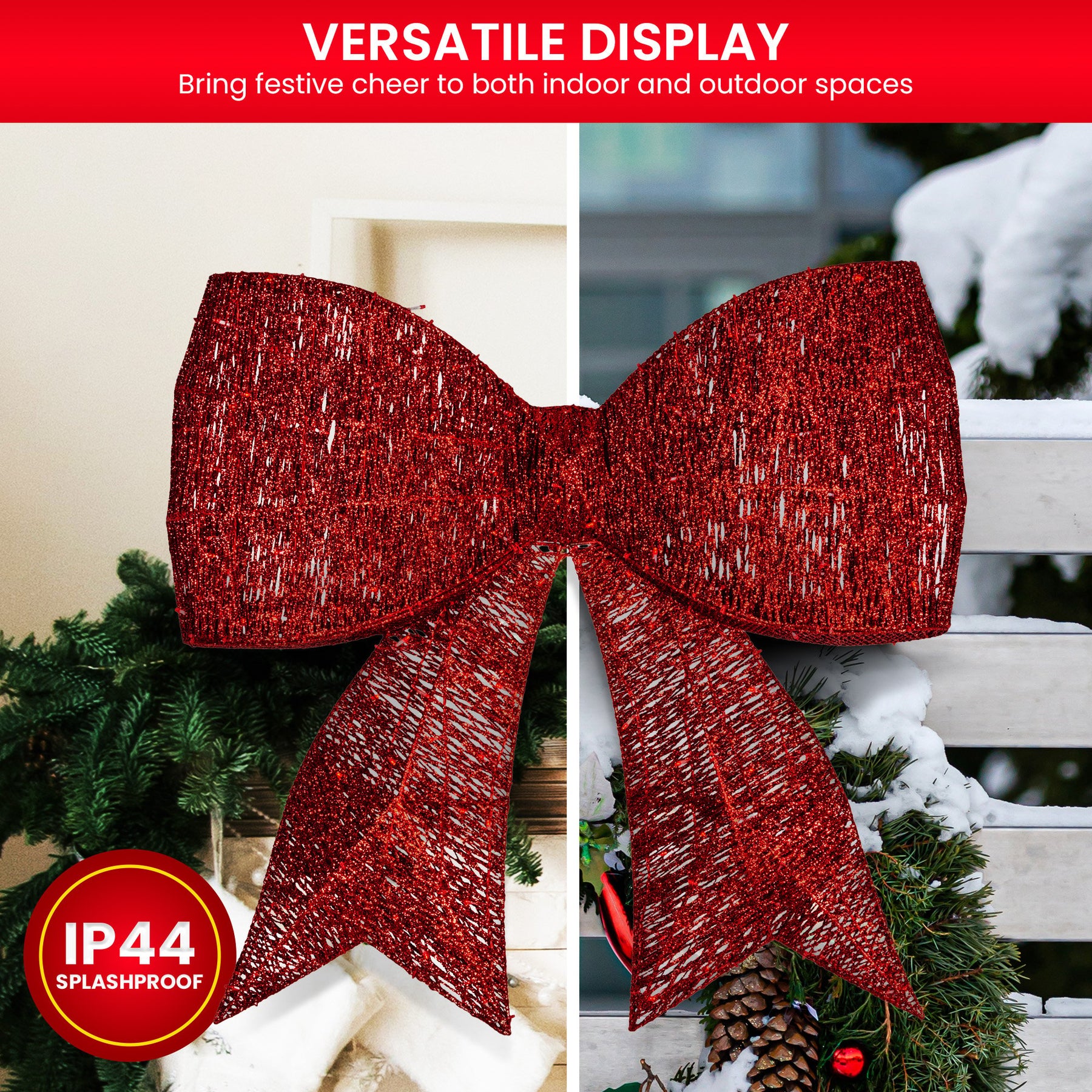 Christabelle Christmas Display Bow 91cm with LED and Twinkle Lights 5 Functions Christmas Festive Decorations Display Big Wired Bow - SuperSaverAU - view 4