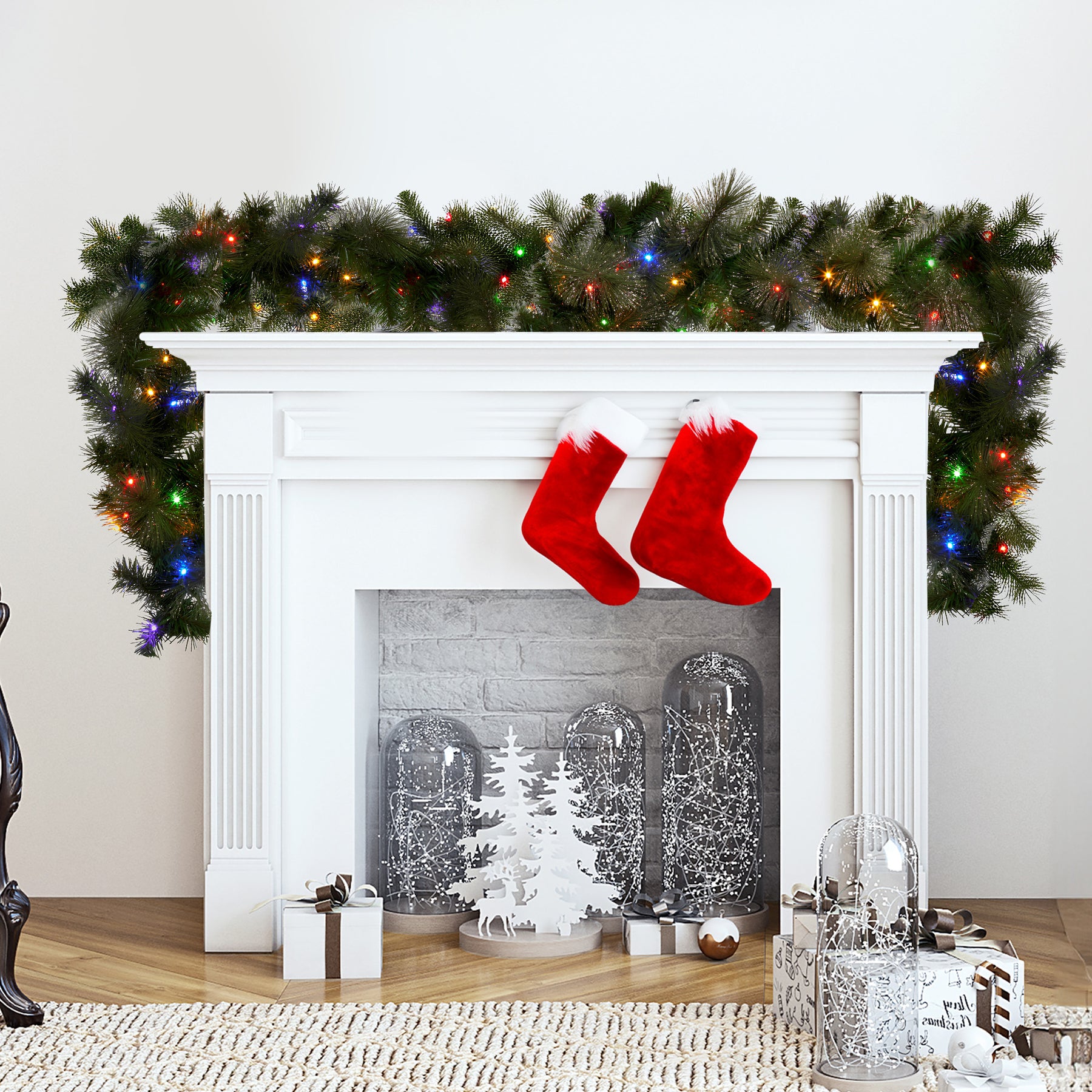 Christabelle 2.7m Christmas Garland with LED Lights Glittery Gold Pine Mantle Decoration Ornament - SuperSaverAU - view 2