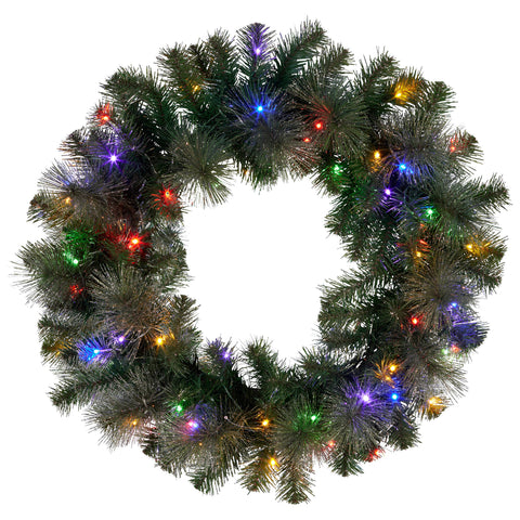 Christabelle 61cm Christmas Wreath with LED Lights Glittery Gold Pine re-Lit Front Door Decoration Ornament - SuperSaverAU - view 1