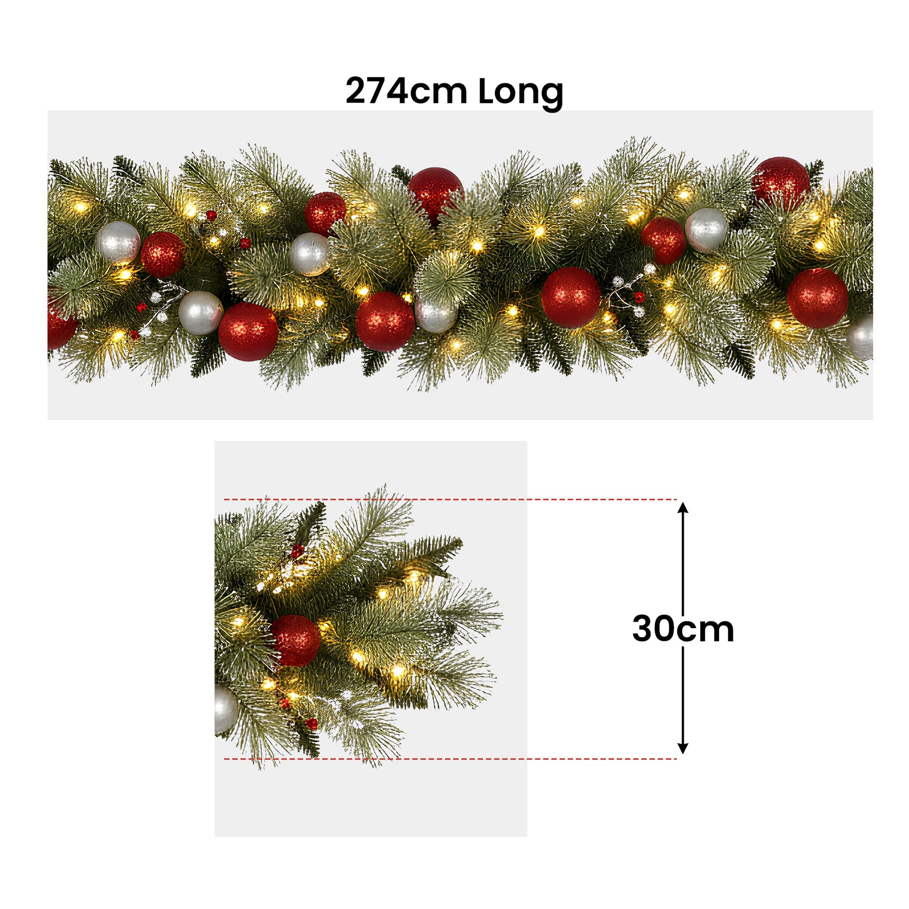 Christabelle 2.7m Christmas Garland with LED Lights and Baubles Mantle Decoration Ornament - SuperSaverAU - view 3