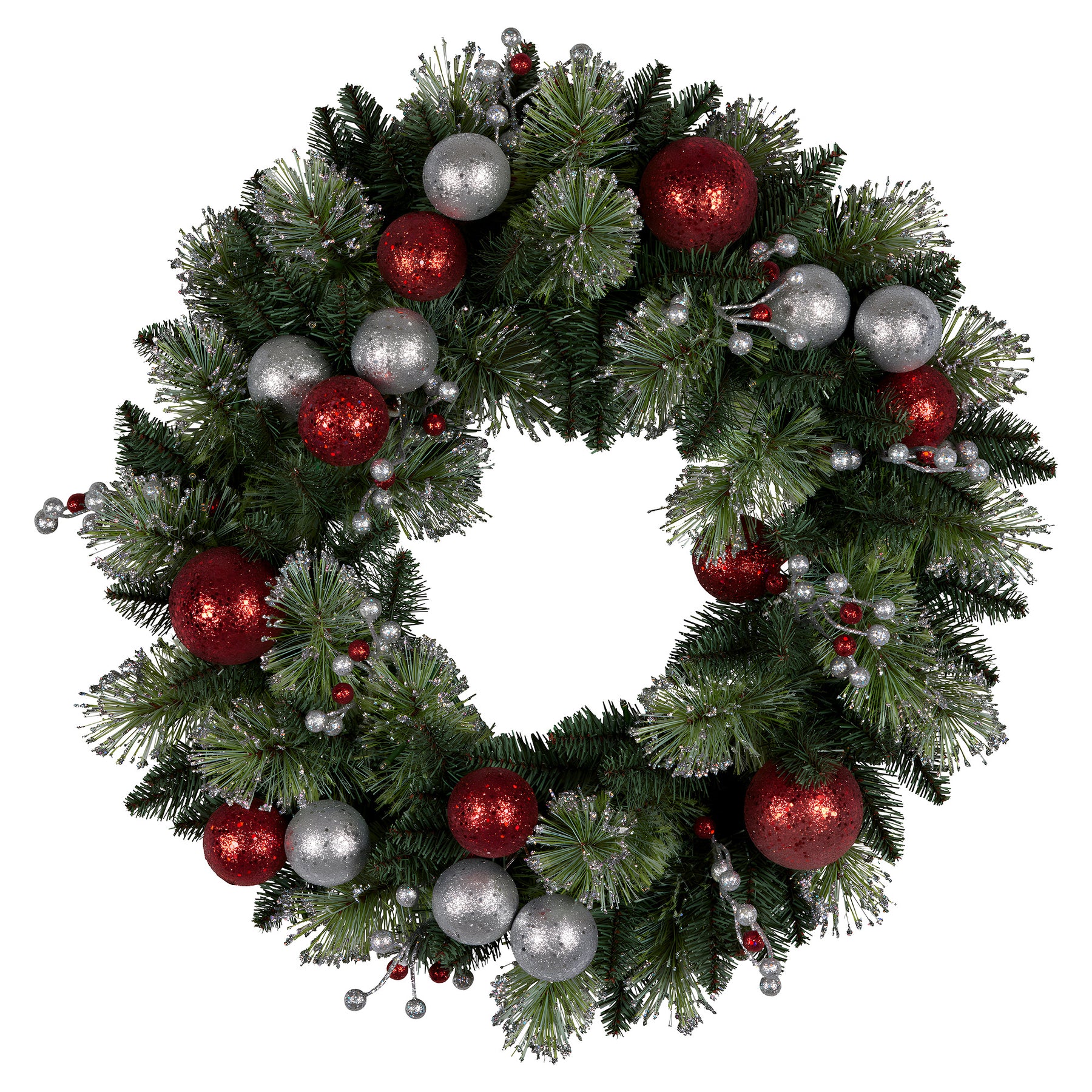 Christabelle Stunning 61cm Christmas Wreath with LED Lights Baubles Berries Red Silver Front Door Decoration - SuperSaverAU - view 2