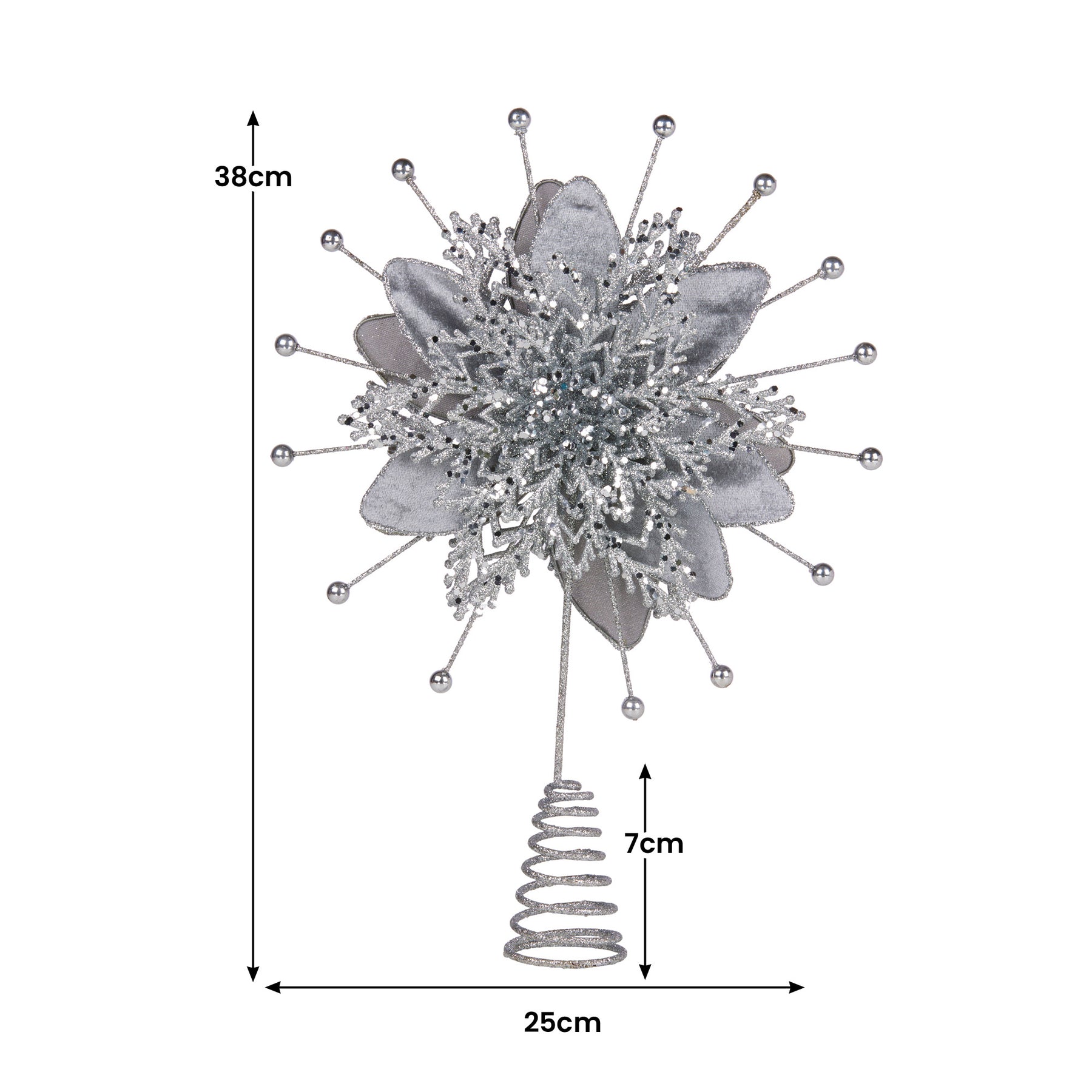 Christabelle Christmas Tree Topper Poinsettia Decoration Ornament Silver Petals - SuperSaverAU - view 1
