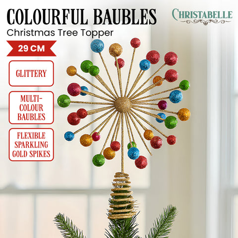 Christabelle Christmas Tree Topper Glittery Baubles Gold Decoration Ornaments - SuperSaverAU - view 1