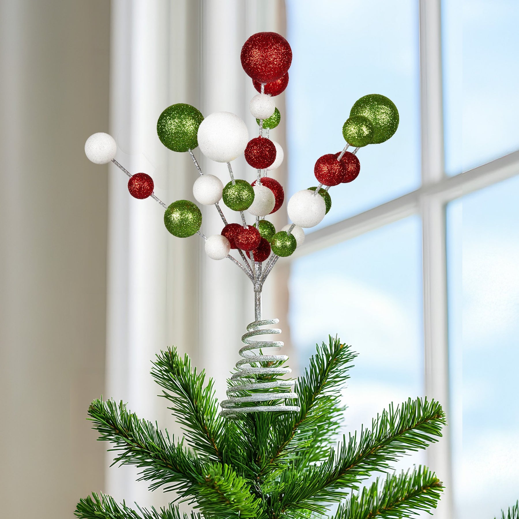 Christabelle Baubles Christmas Tree Topper Festive Glitter Finish Xmas Ornament - SuperSaverAU - view 3