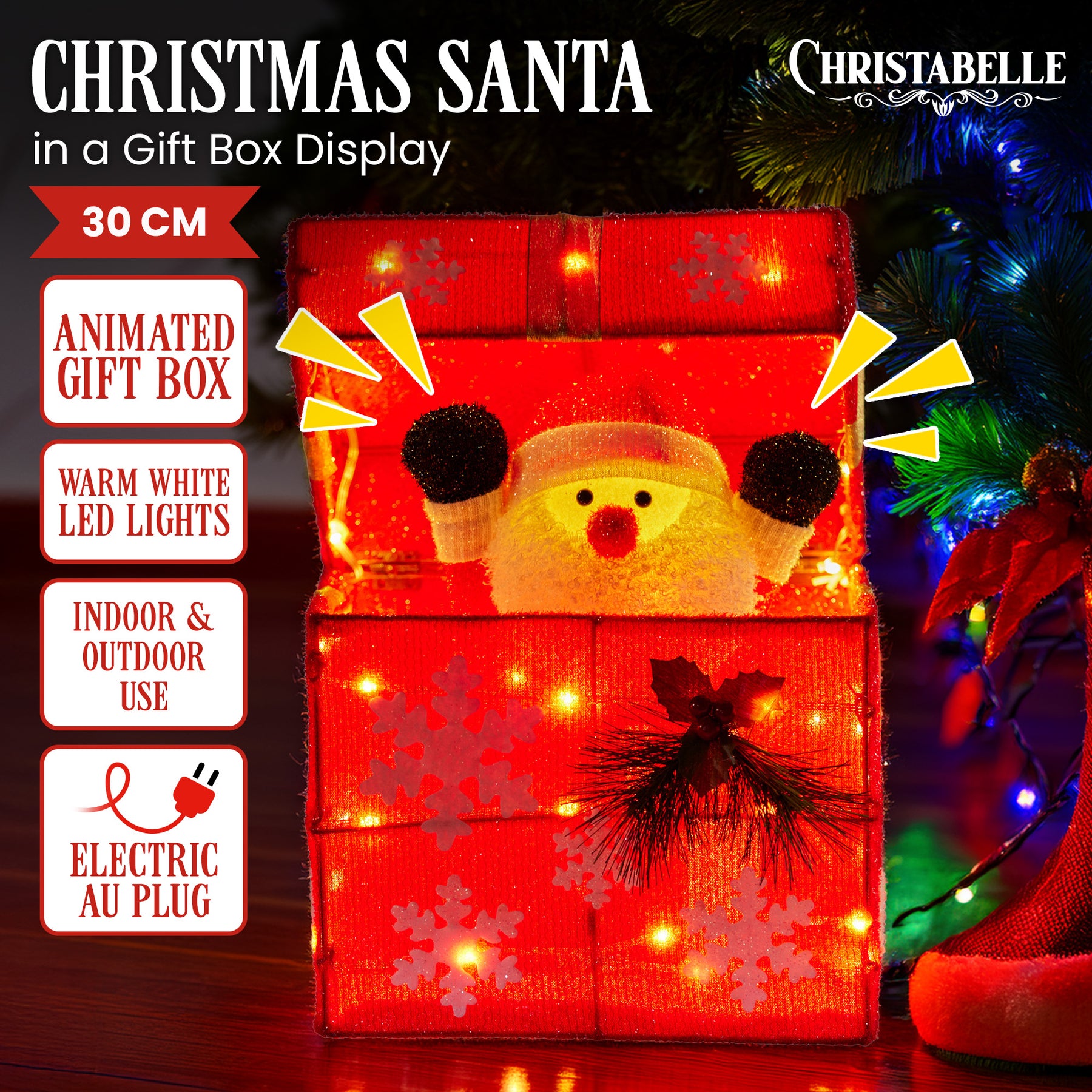 Christabelle Animated Santa Gift Box Led Christmas Tree Decoration Xmas Ornament - SuperSaverAU - view 2