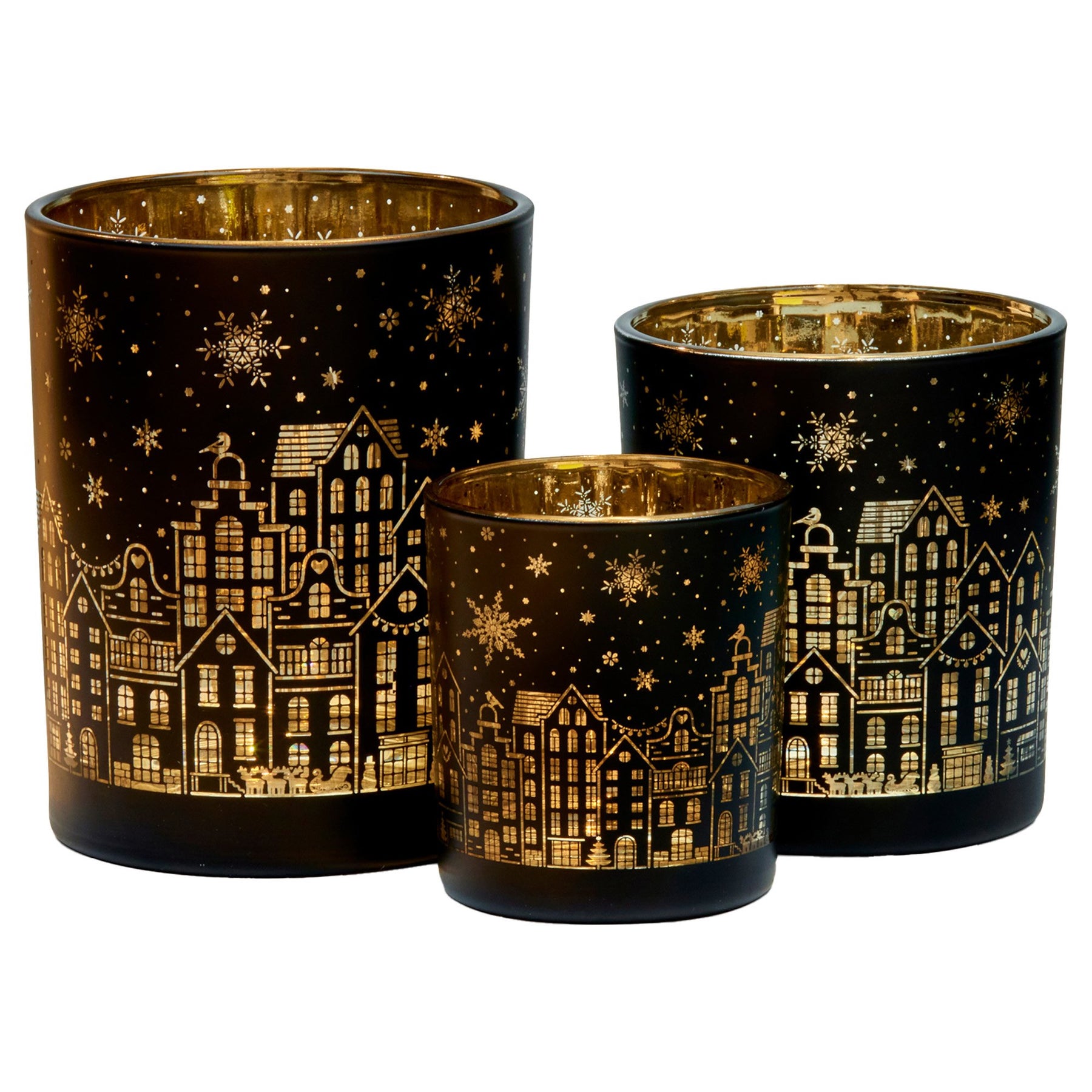 Christabelle Christmas Candle Jar Set Of 3 Black And Gold Holiday Candle Holders - SuperSaverAU - view 1