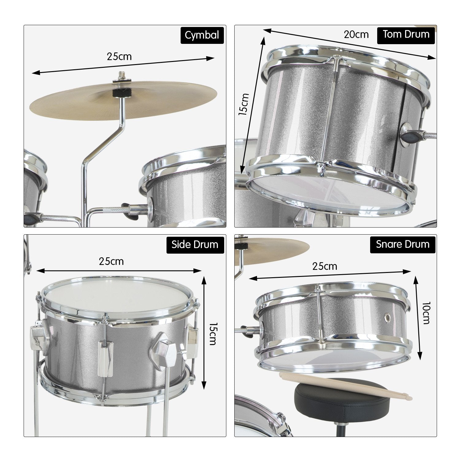 Karrera Children's 4pc Drum Kit - Silver