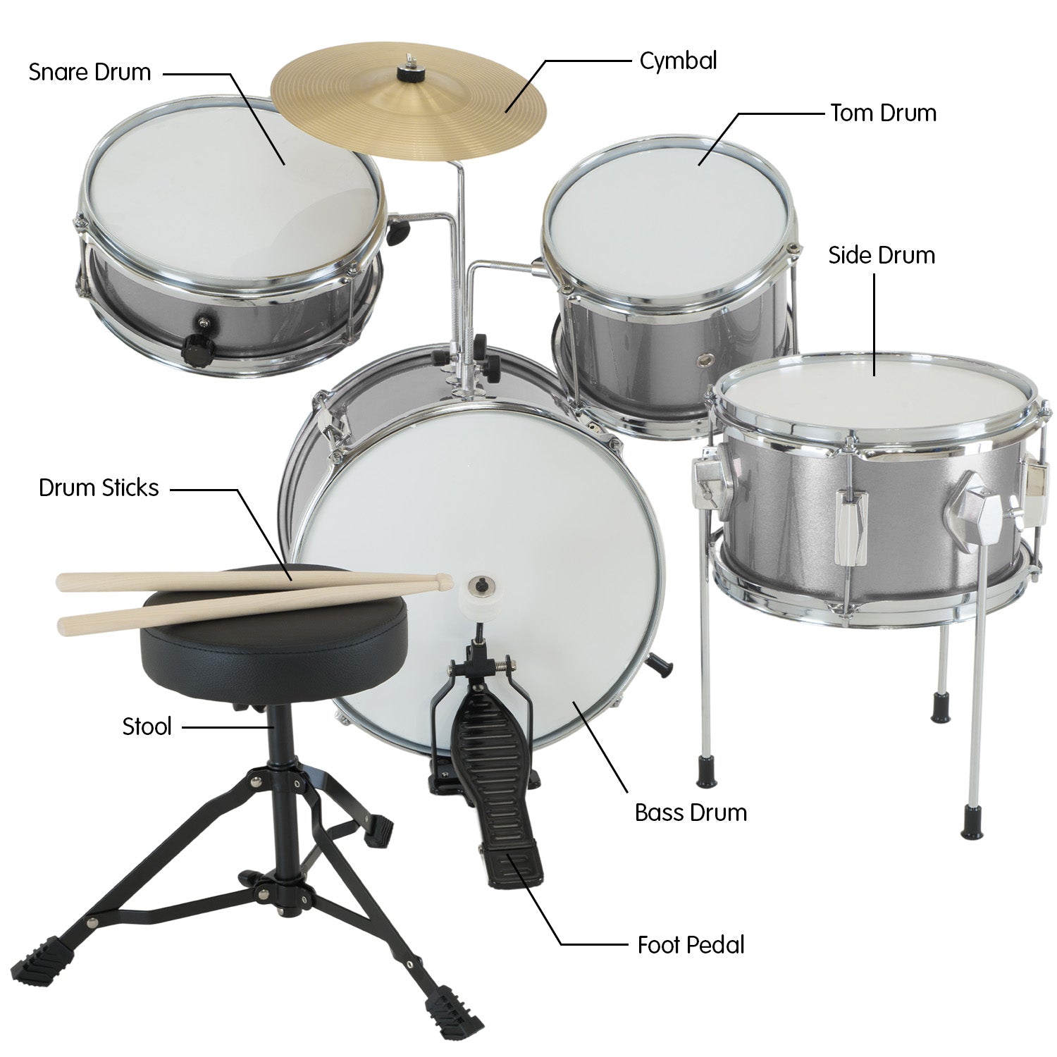 Karrera Children's 4pc Drum Kit - Silver