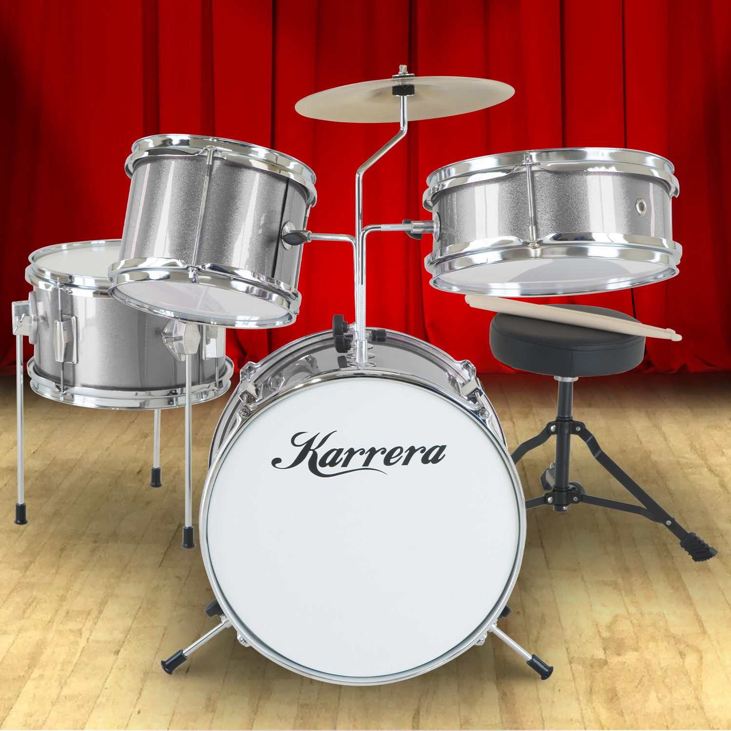 Karrera Children's 4pc Drum Kit - Silver