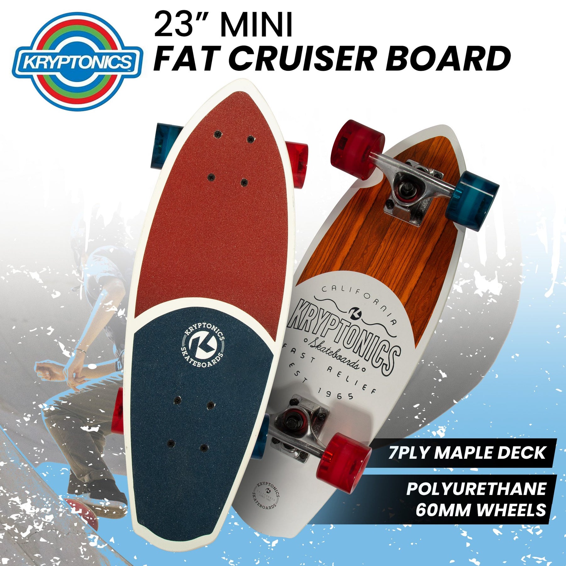 Bravo Sports Kryptonics 23-inch Mini Fat Cruiser Board In Liberty Blue - SuperSaverAU - view 11