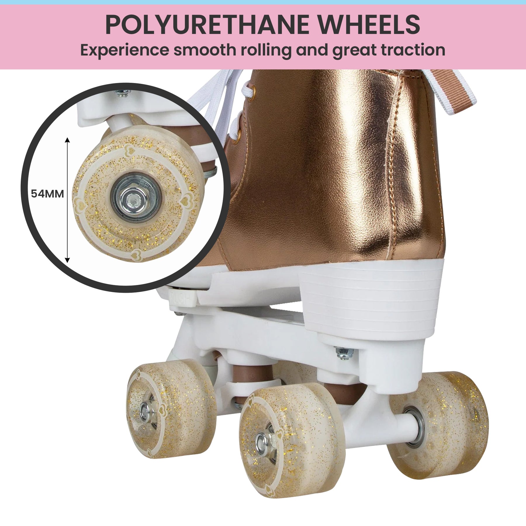 Circle Society Adjustable Quad Kids Roller Skates In Metallic Rose Gold - SuperSaverAU - view 8