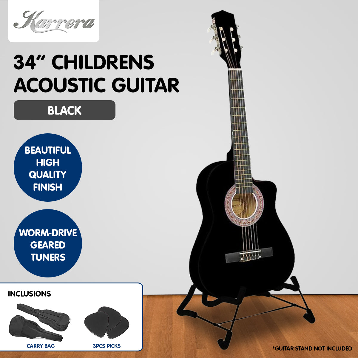 Karrera 34in Children's Cutaway Acoustic Guitar - Black
