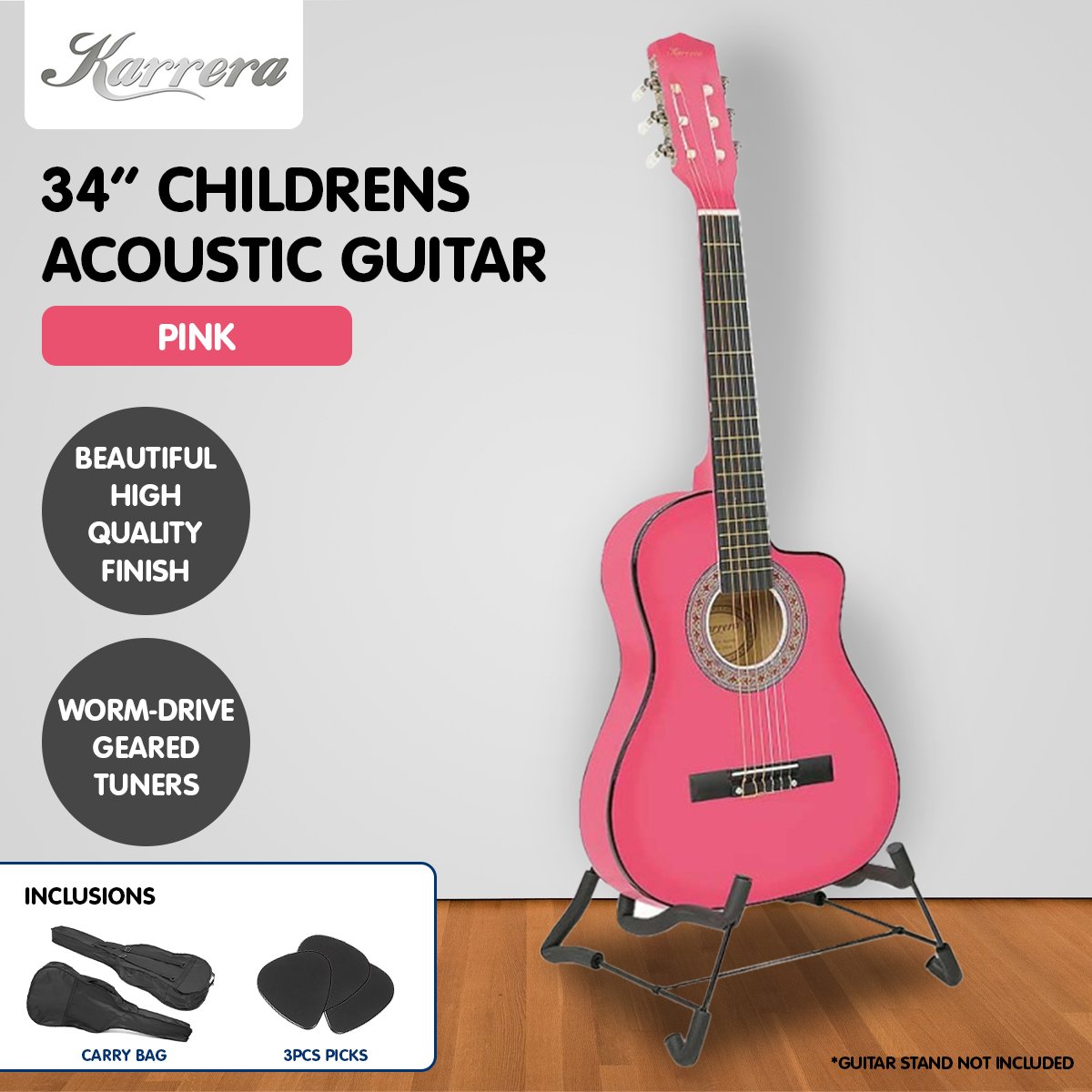 Karrera 34in Children's Cutaway Acoustic Guitar - Pink
