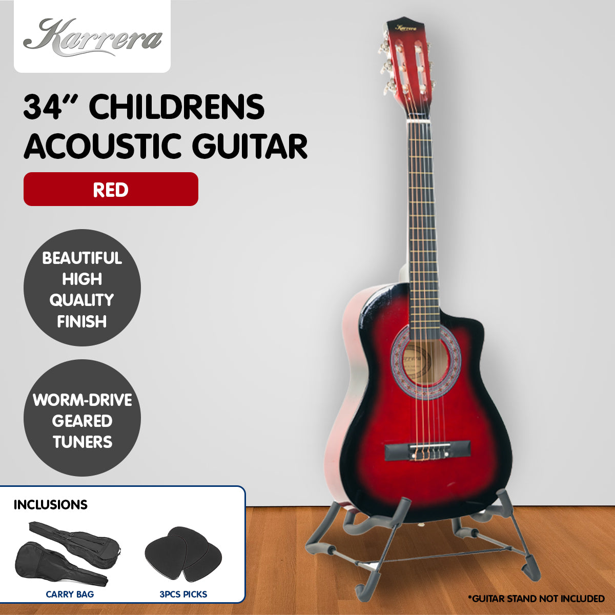 Karrera 34in Children's Cutaway Acoustic Guitar - Red