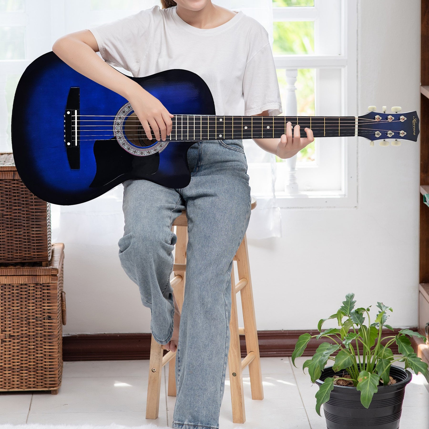 Karrera 38in Pro Cutaway Acoustic Guitar Set - Blue Burst