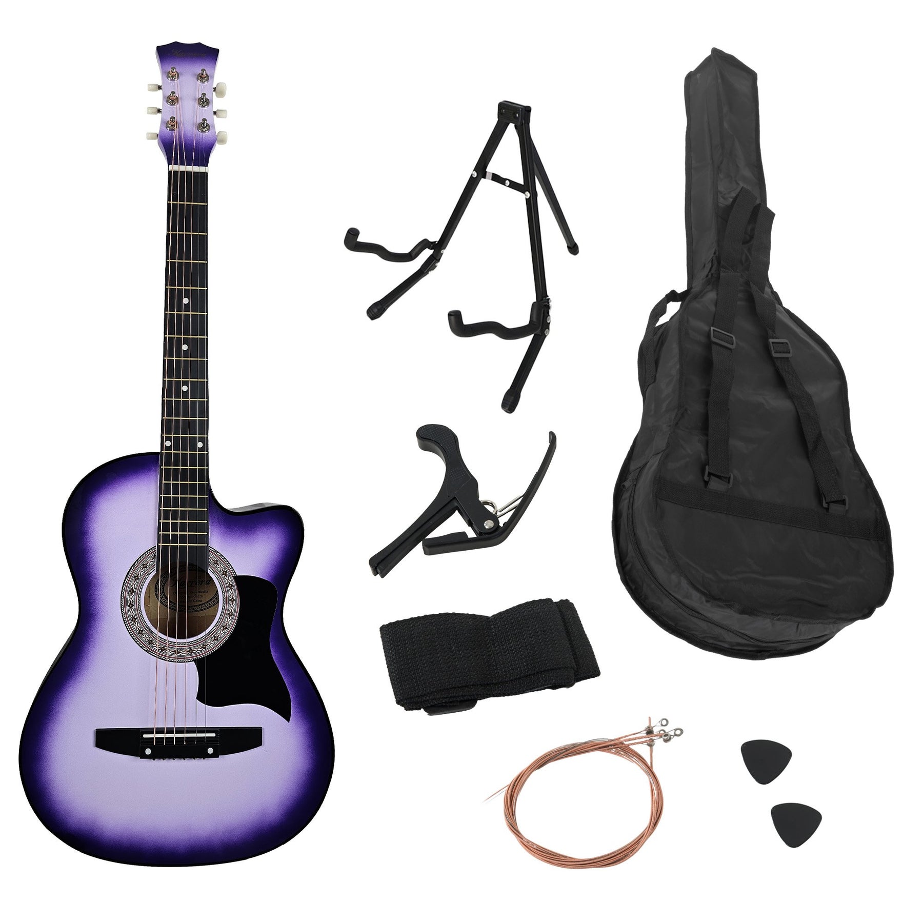 Karrera 38in Pro Cutaway Acoustic Guitar Set - Purple Burst
