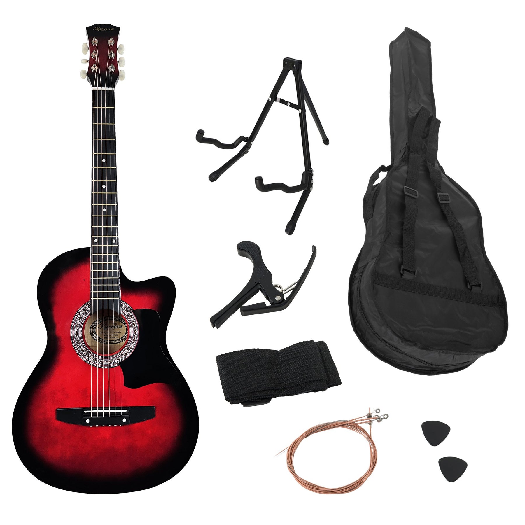 Karrera 38in Pro Cutaway Acoustic Guitar Set - Red Burst