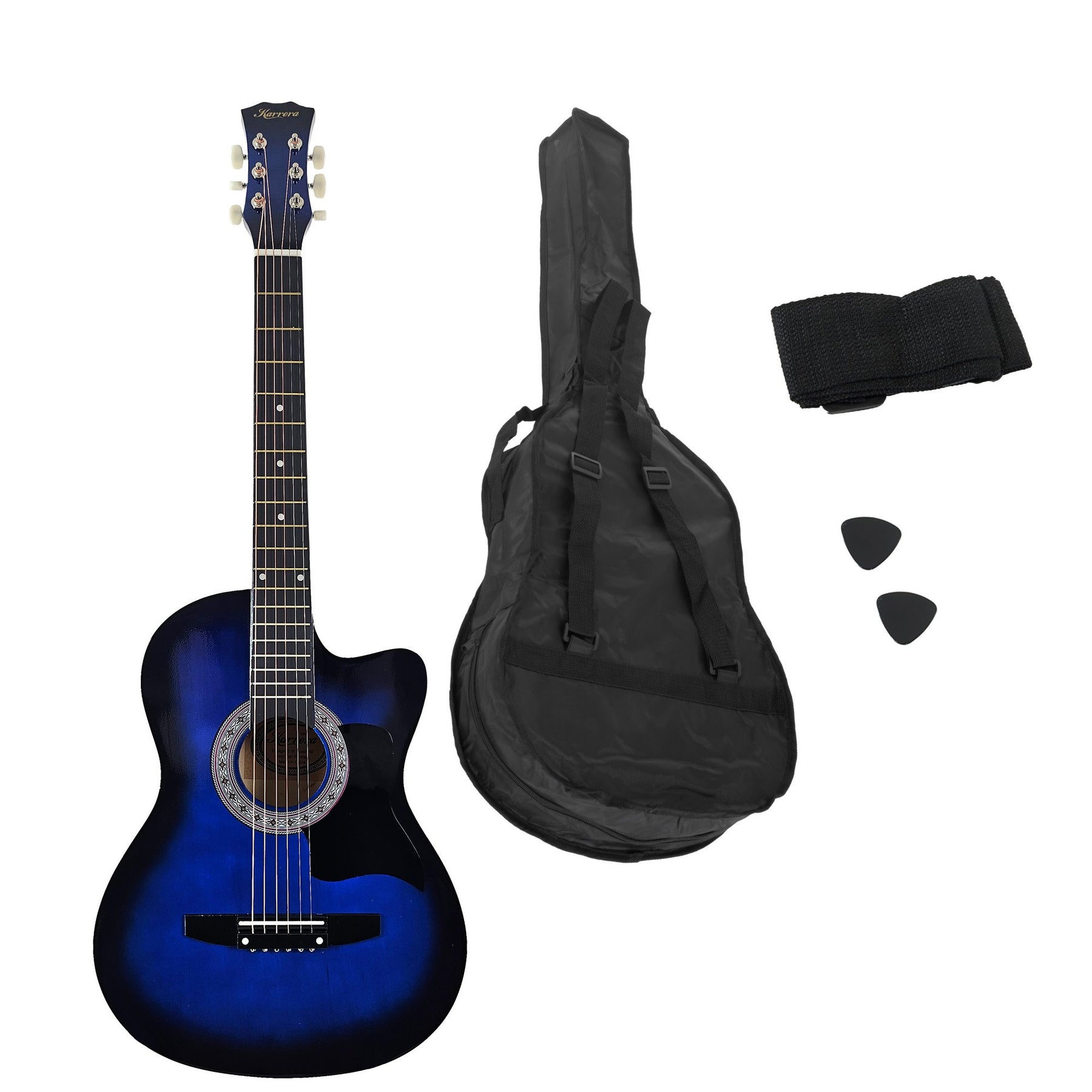 Karrera 38in Cutaway Acoustic Guitar Set - Blue Burst