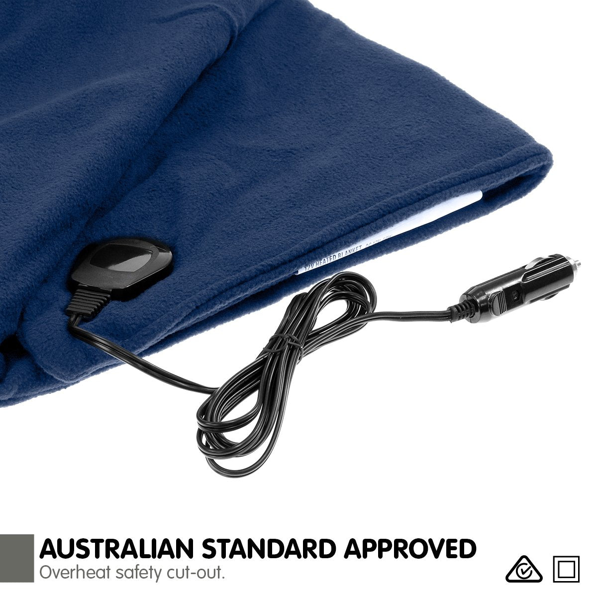 Laura Hill Heated Electric Car Blanket 150x110cm 12V - Navy Blue, Fleece, Storage Bag - SuperSaverAU - view 1