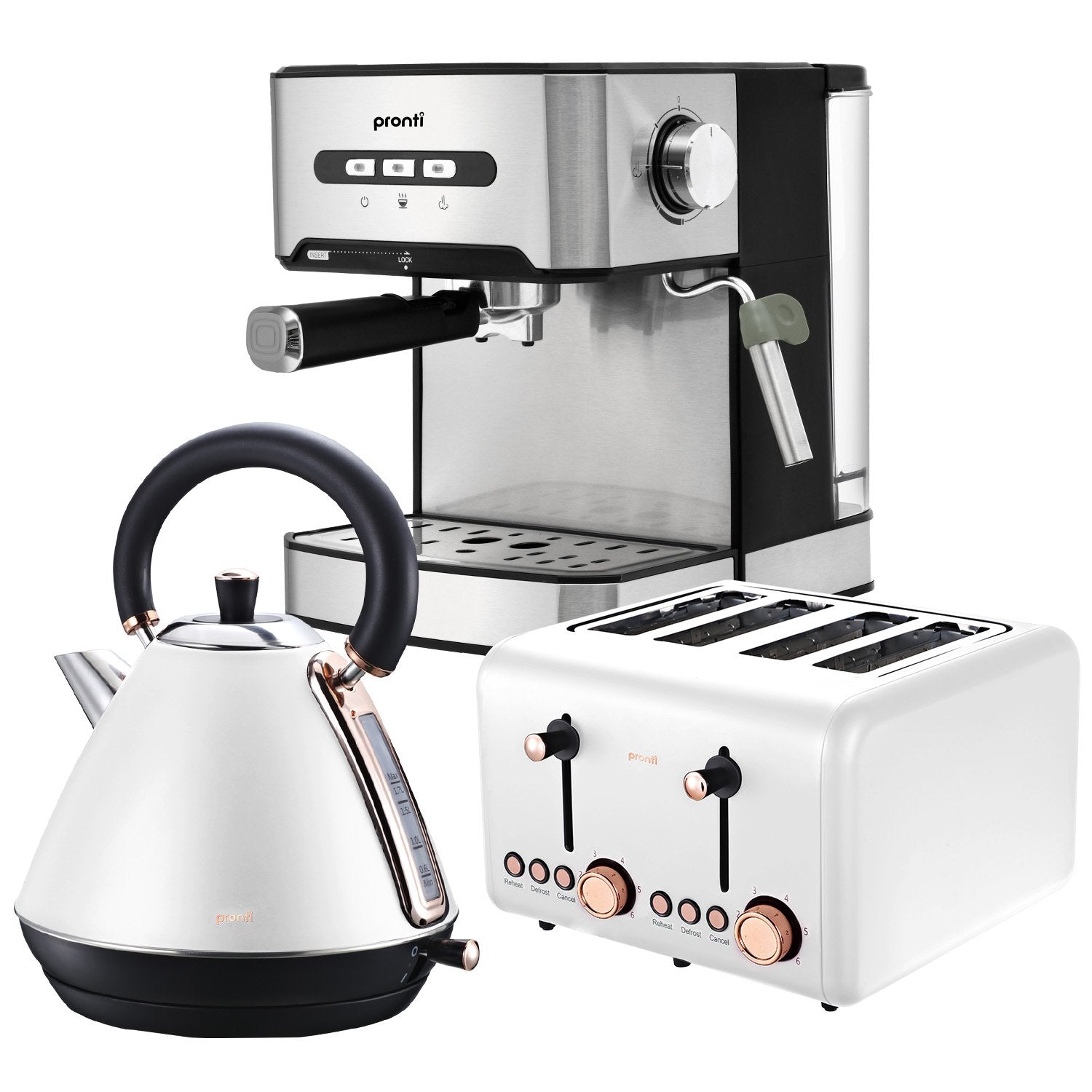 Pronti Toaster, Kettle & Coffee Machine Breakfast Set - White - SuperSaverAU - view 1