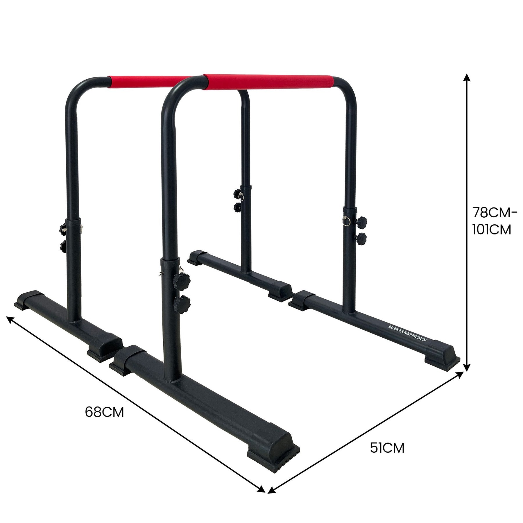 Powertrain Height-Adjustable Dip Bars Pair 200kg Capacity, Rubberised Handles, 68x51x78-101cm - SuperSaverAU - view 3