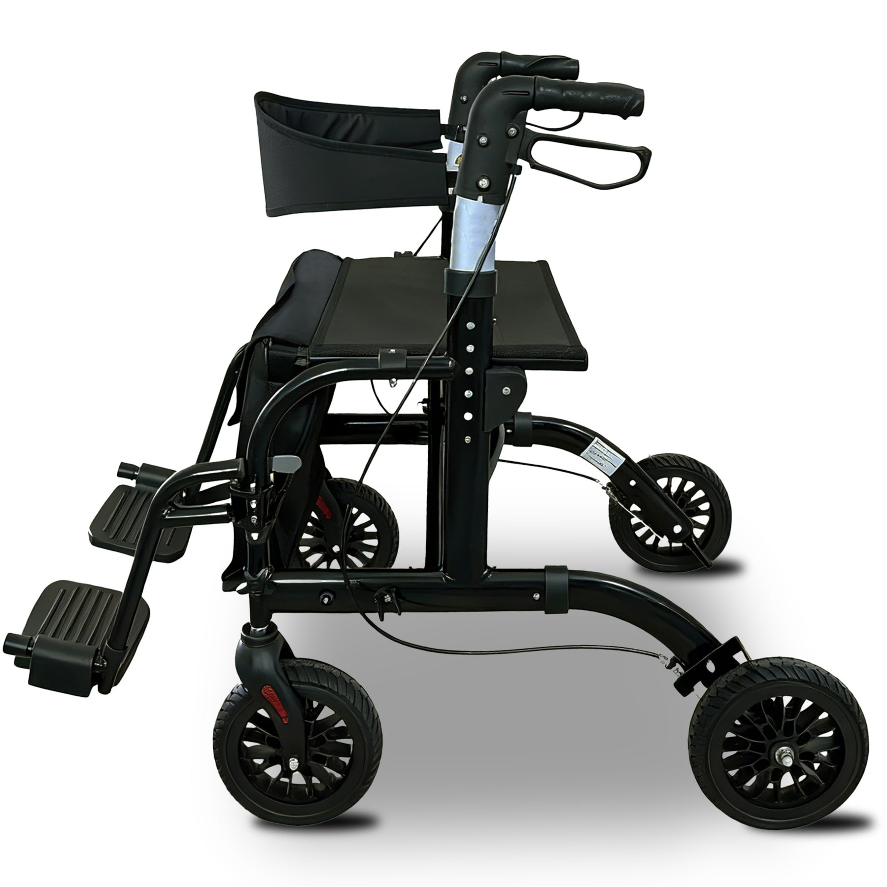 Orthonica Aluminium 2-in-1 Rollator Wheelchair Black Silver 136kg Capacity