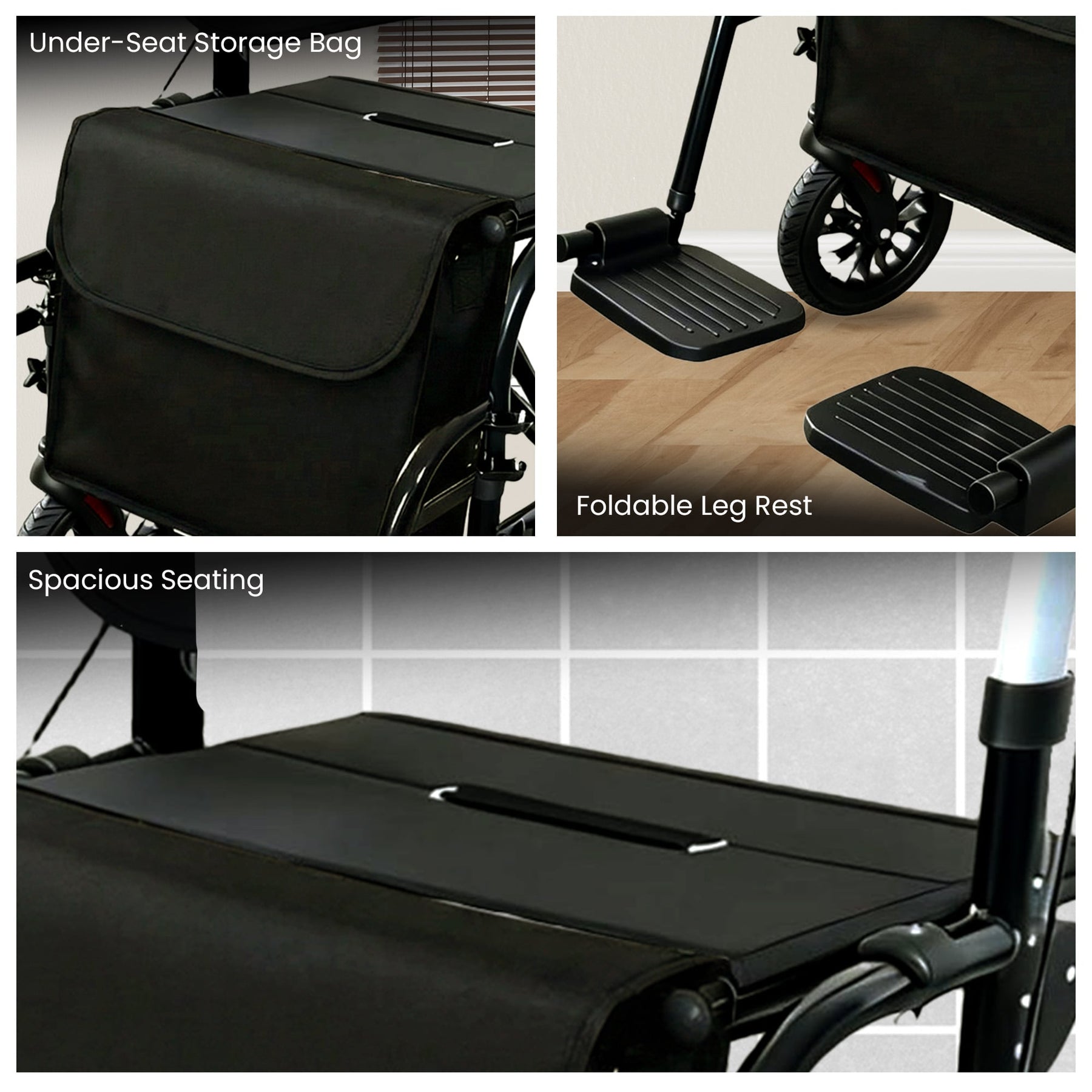 Orthonica Aluminium 2-in-1 Rollator Wheelchair Black Silver 136kg Capacity