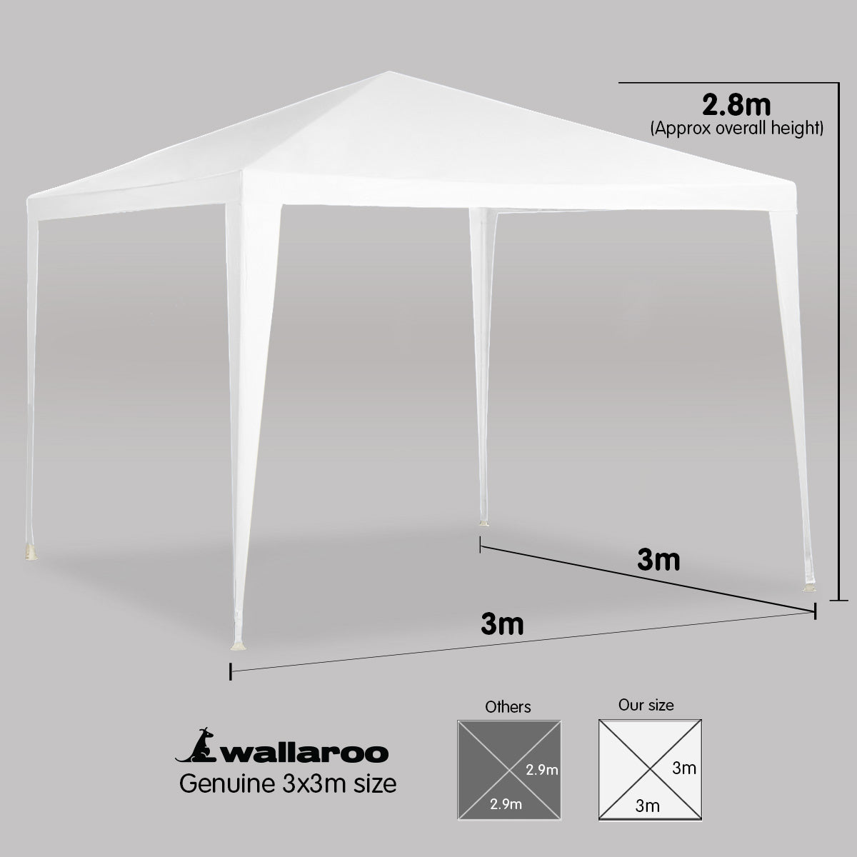 Wallaroo 3x3m Outdoor Party Wedding Gazebo Tent - White, Water & UV Resistant - SuperSaverAU - view 4