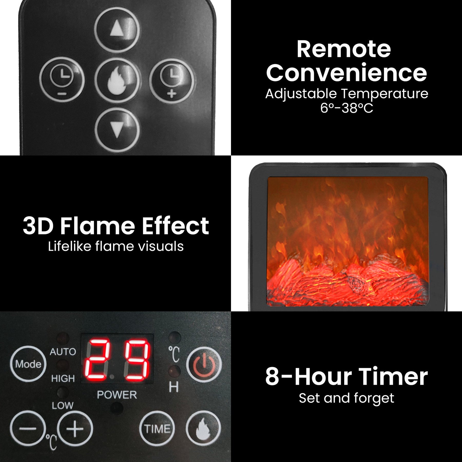 Pronti 2000W 3D Fire PTC Electric Portable Room Heater - SuperSaverAU - view 7