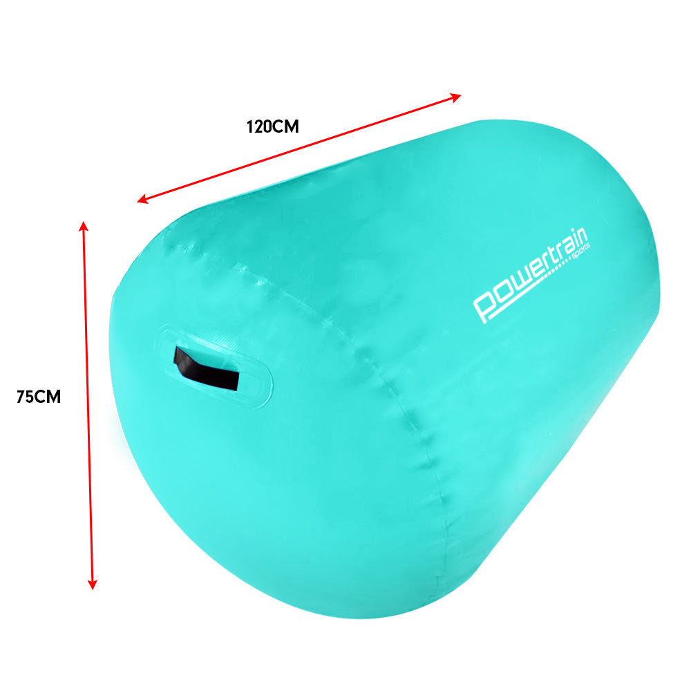 Powertrain Inflatable PVC Gymnastics Air Barrel Exercise Roller - Green, 120 x 75cm