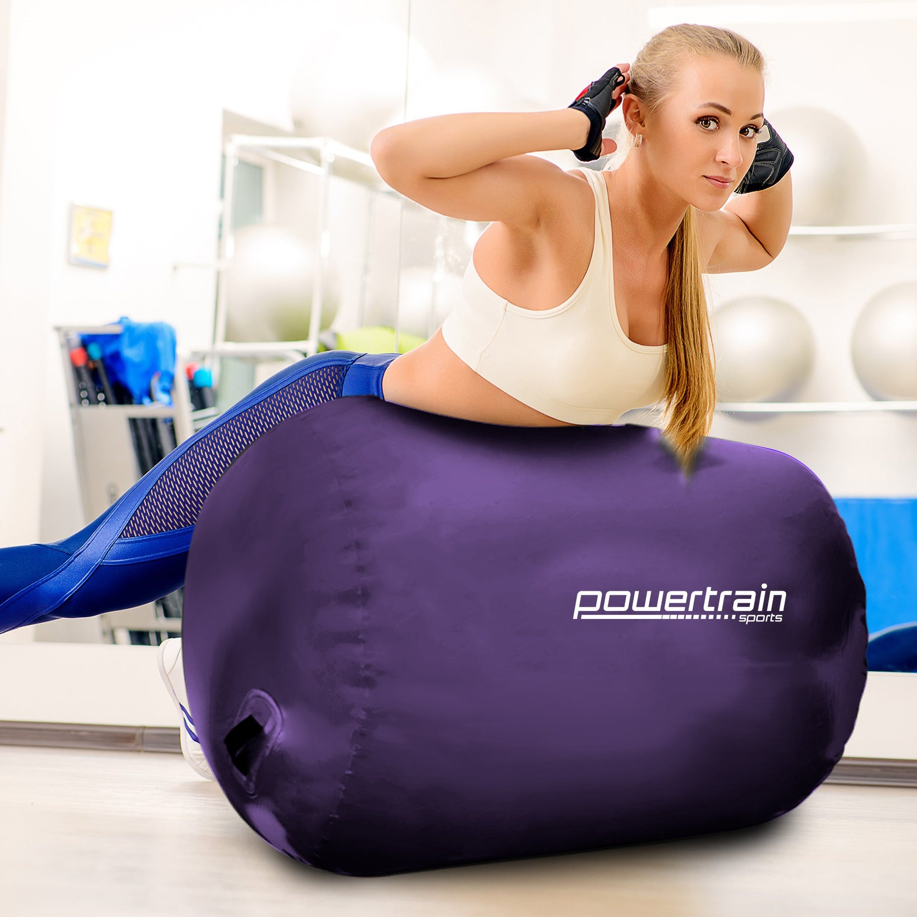 Powertrain Sports Inflatable Air Exercise Roller Gymnastics Gym Barrel 120 x 75cm Purple - SuperSaverAU - view 9