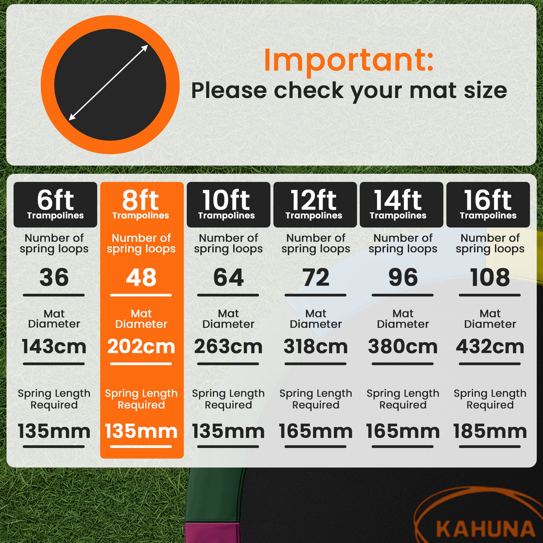 Kahuna Orange 8ft Anti-Graze Trampoline Mat & Safety Pad Set