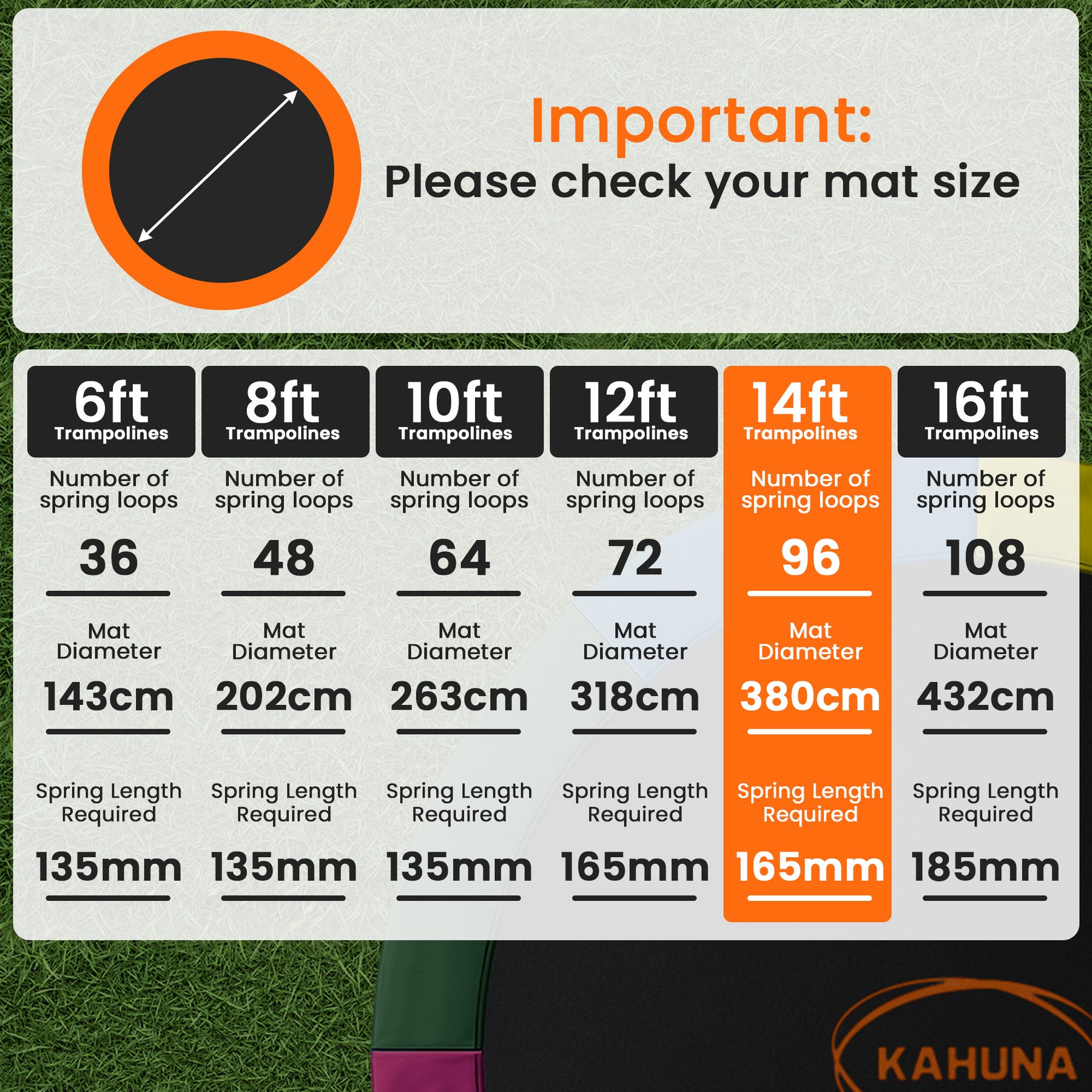 Kahuna Orange 14ft Replacement Trampoline Mat & Safety Pad Set