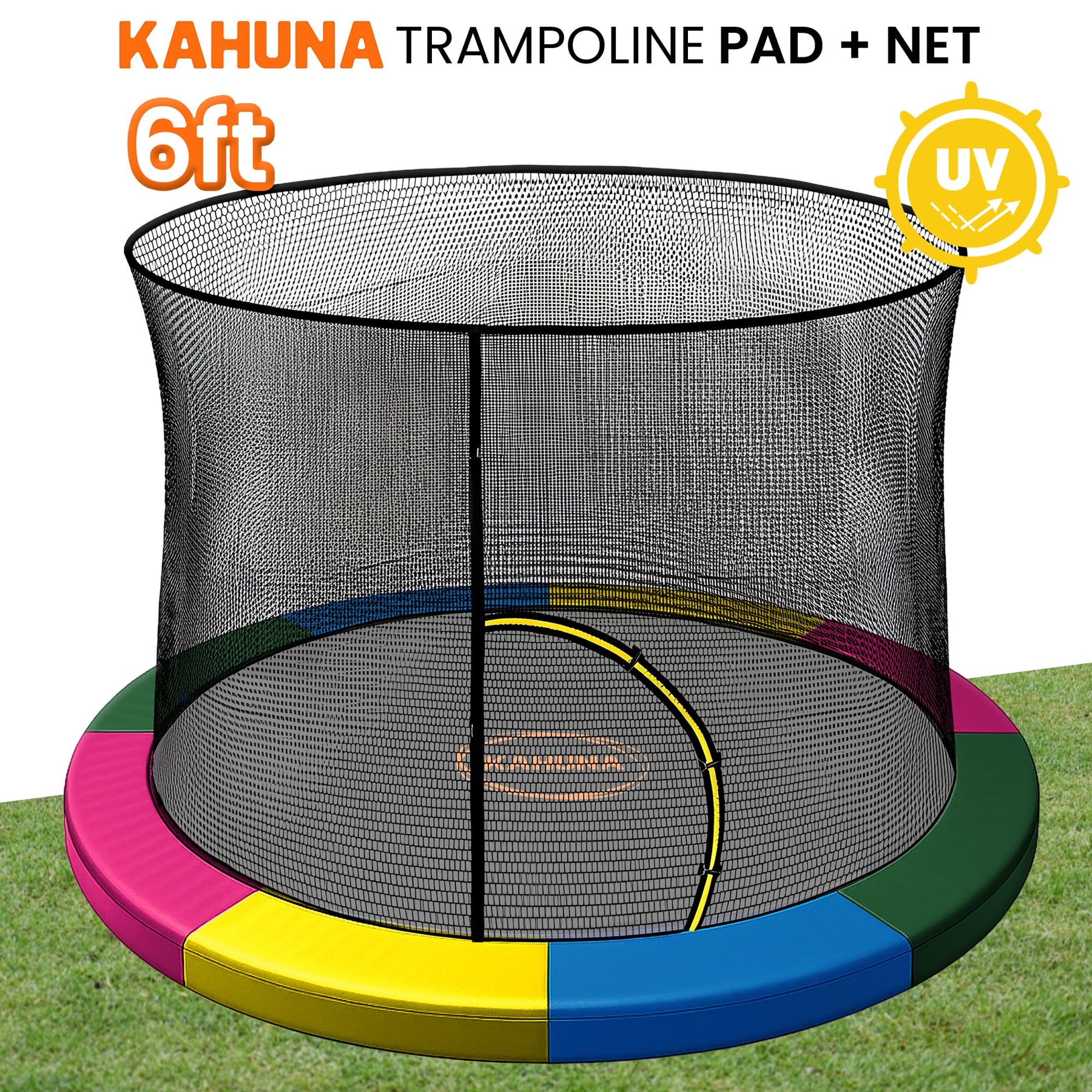 Kahuna Rainbow 6ft Trampoline Safety Pad & Net Set with Double-Lock Entry