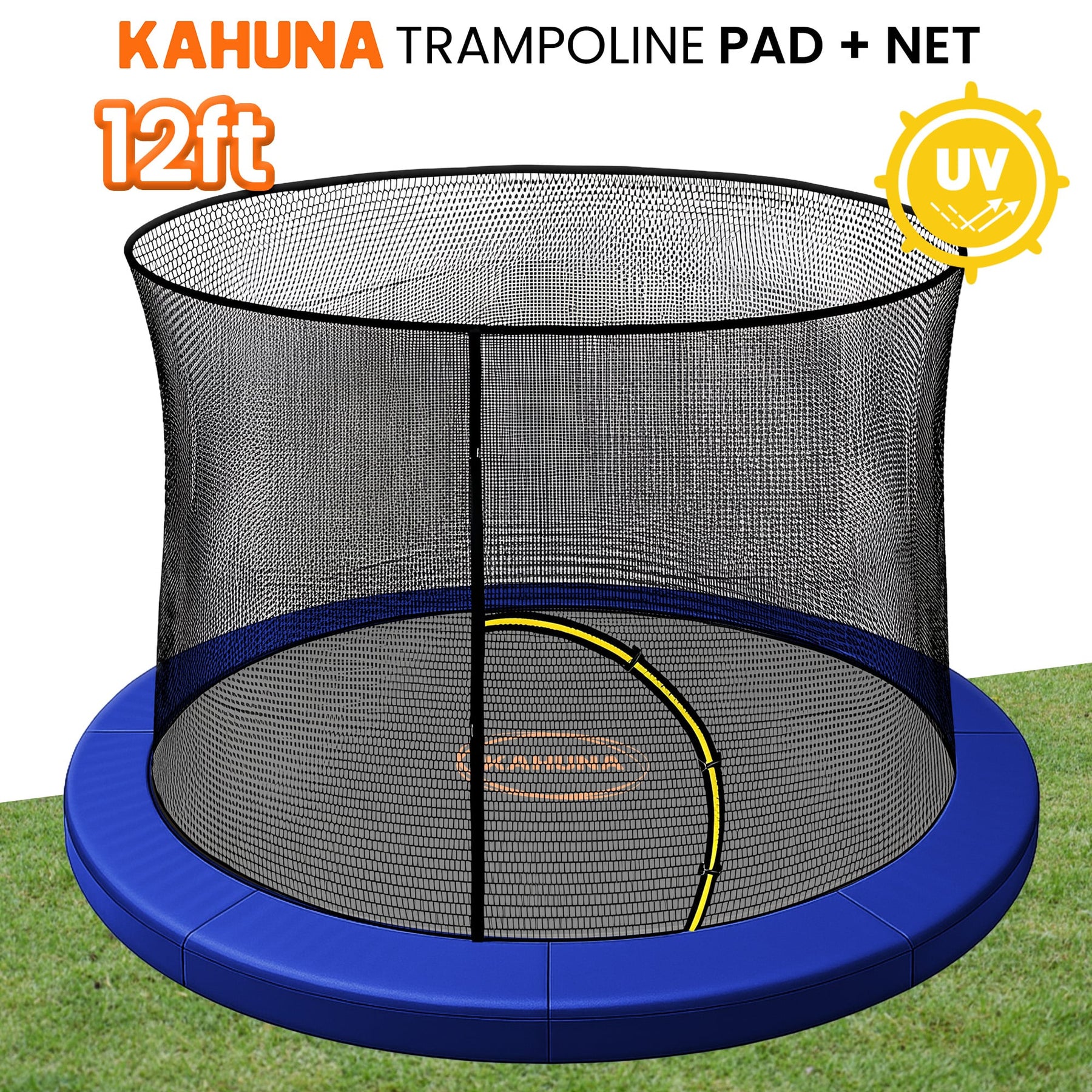 Kahuna Blue 12ft Trampoline Safety Pad & Net Set with Double-Lock Entry