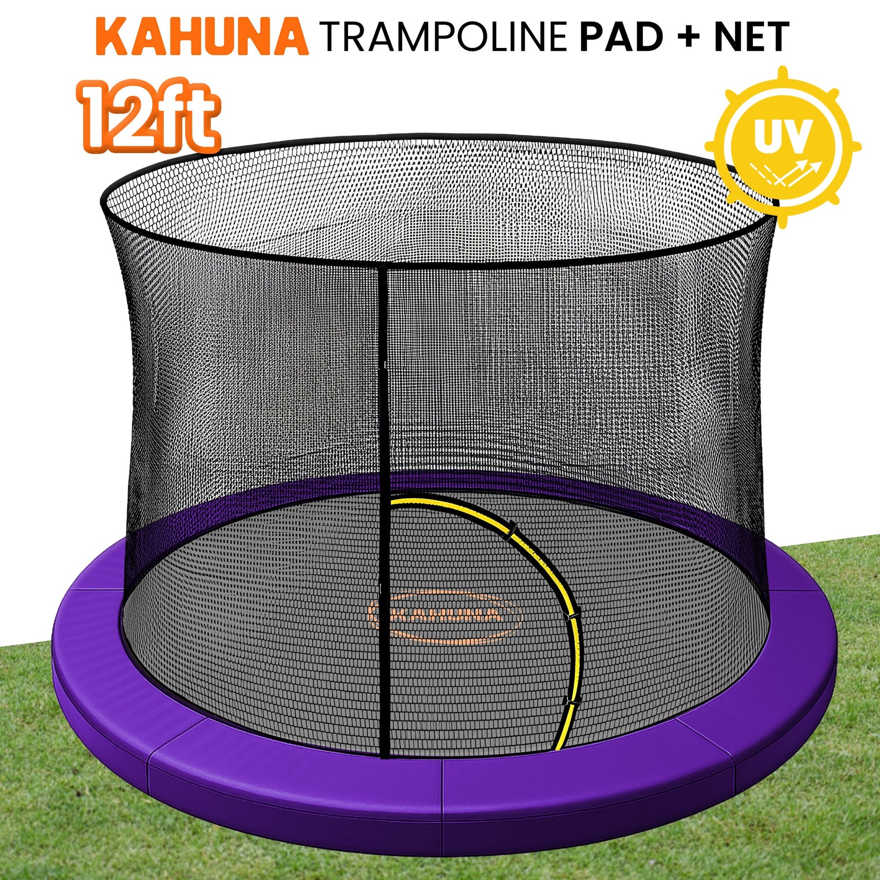 Kahuna Purple 12ft Trampoline Safety Pad & Net Set with Double-Lock Entry