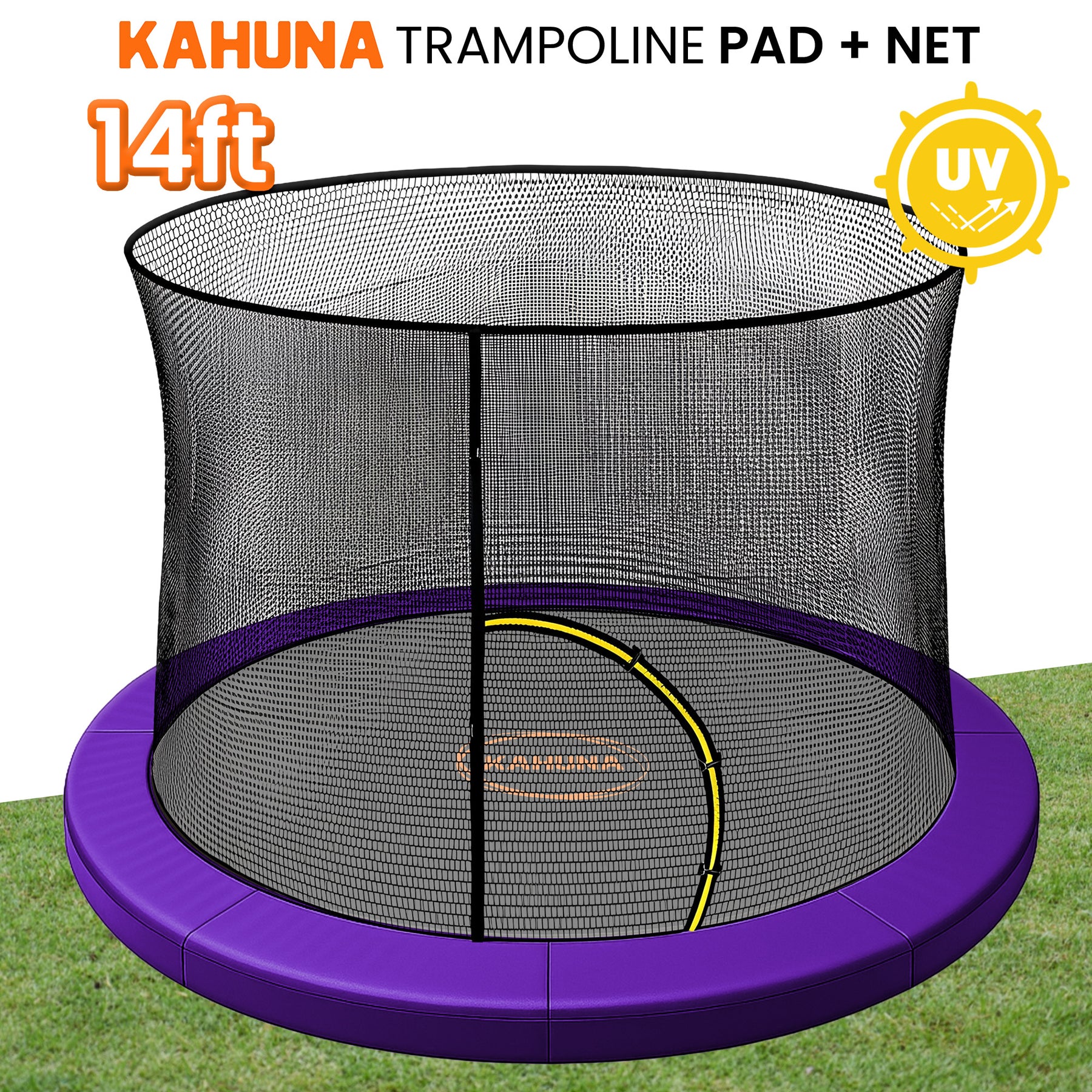 Kahuna Purple 14ft Trampoline Safety Pad & Net Set with Double-Lock Entry