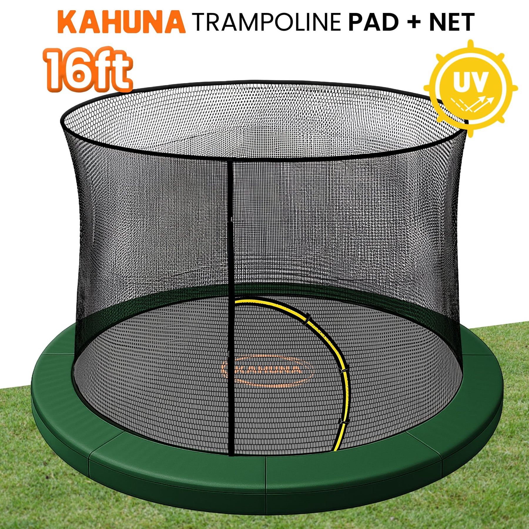 Kahuna Green 16ft Trampoline Safety Pad & Net Set with Double-Lock Entry