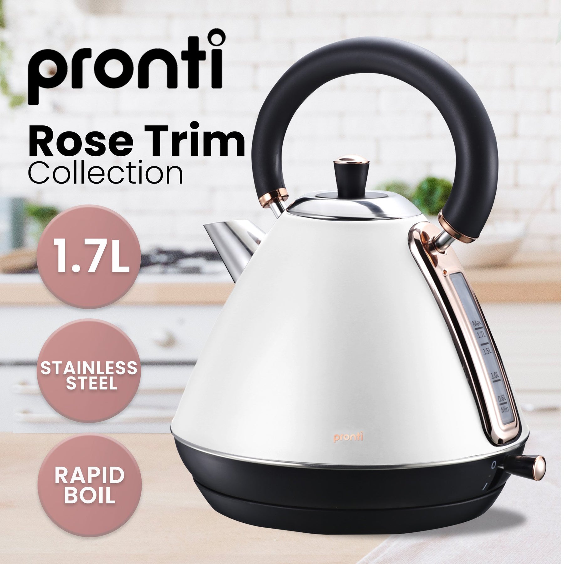 Pronti Rose Gold Breakfast Set with 1.2L Espresso Machine - White