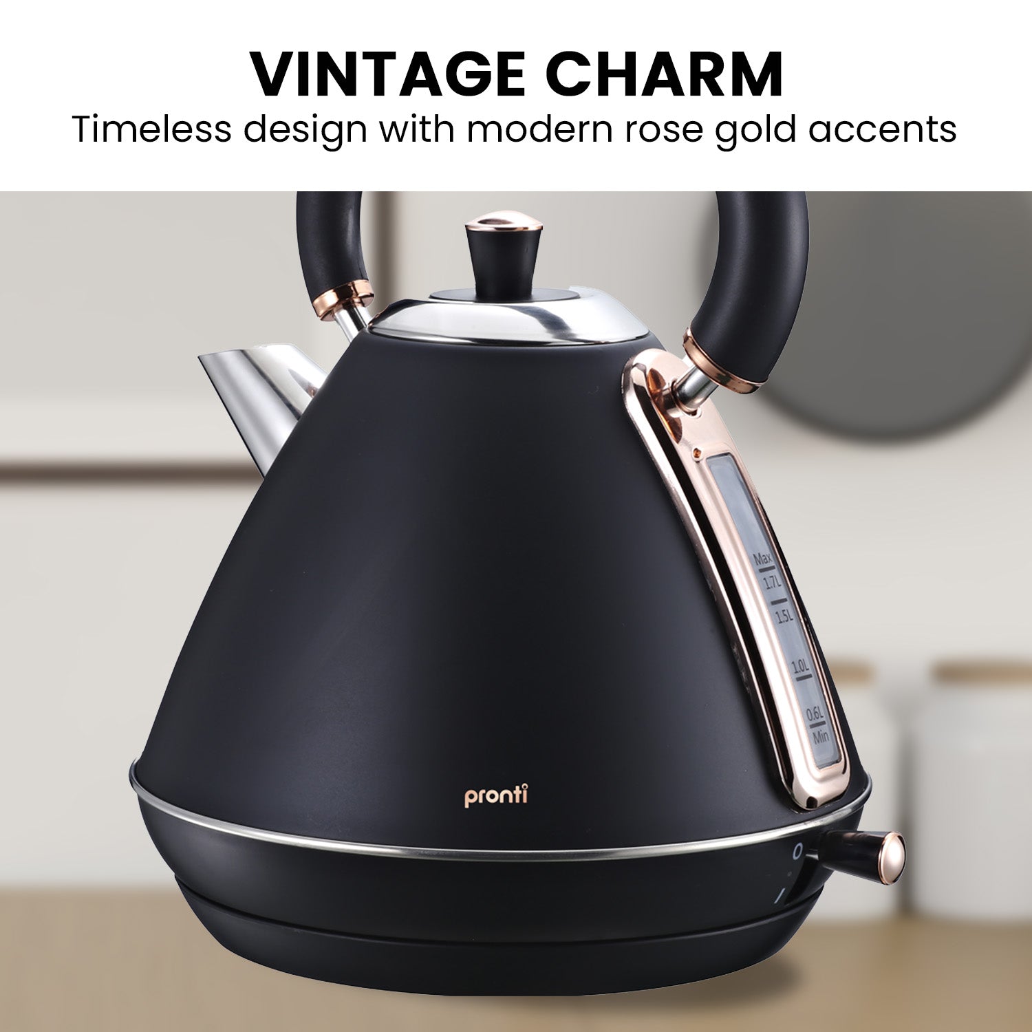 Pronti 1.7L Kettle - Rose Trim Stainless Steel, Black - SuperSaverAU - view 5